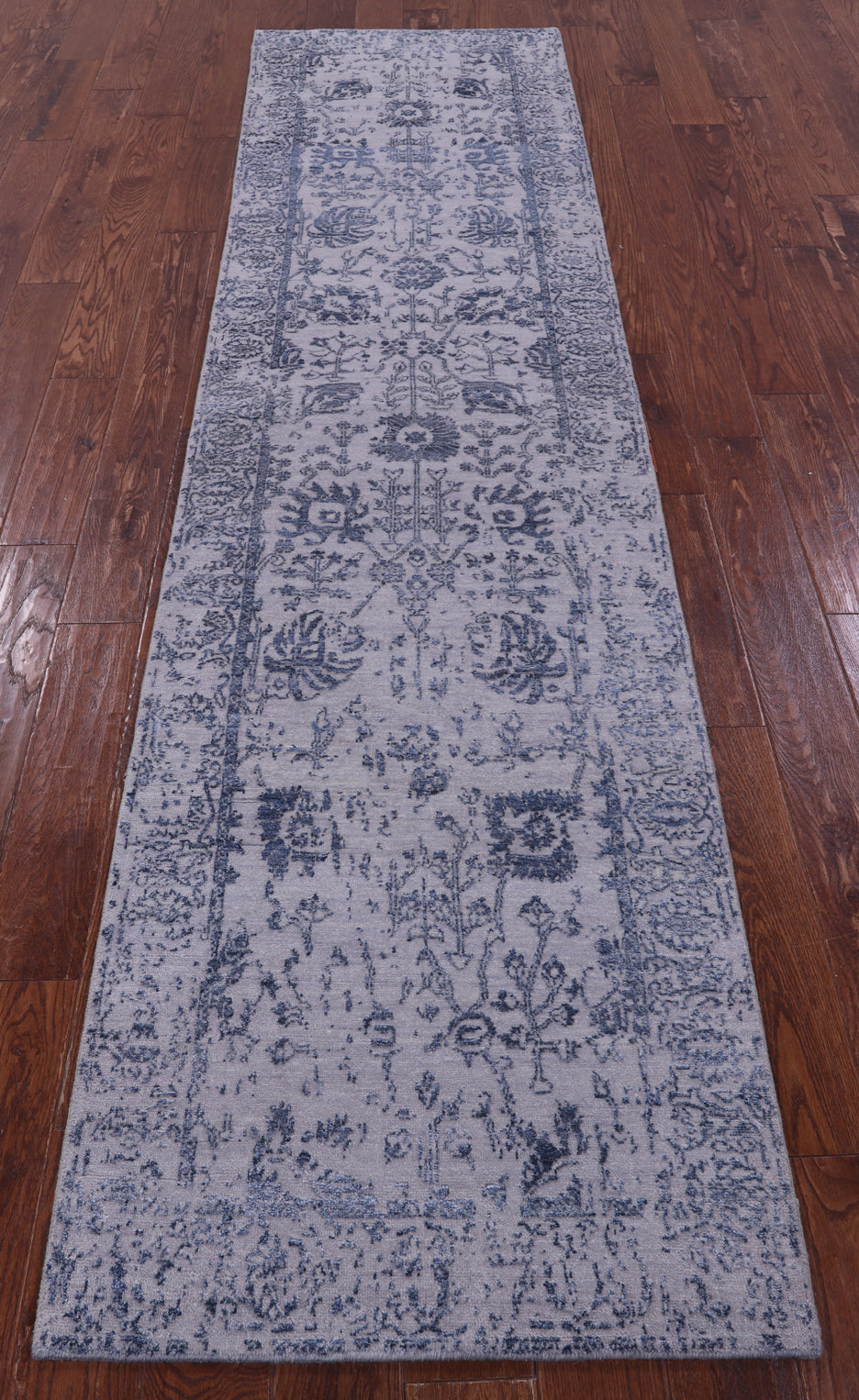 Grey Persian Tabriz Hand Knotted Wool & Silk Runner Rug - 2' 7" X 10' 0" - Golden Nile