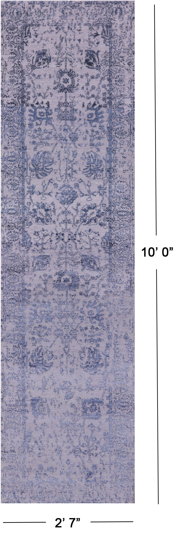 Grey Persian Tabriz Hand Knotted Wool & Silk Runner Rug - 2' 7" X 10' 0" - Golden Nile