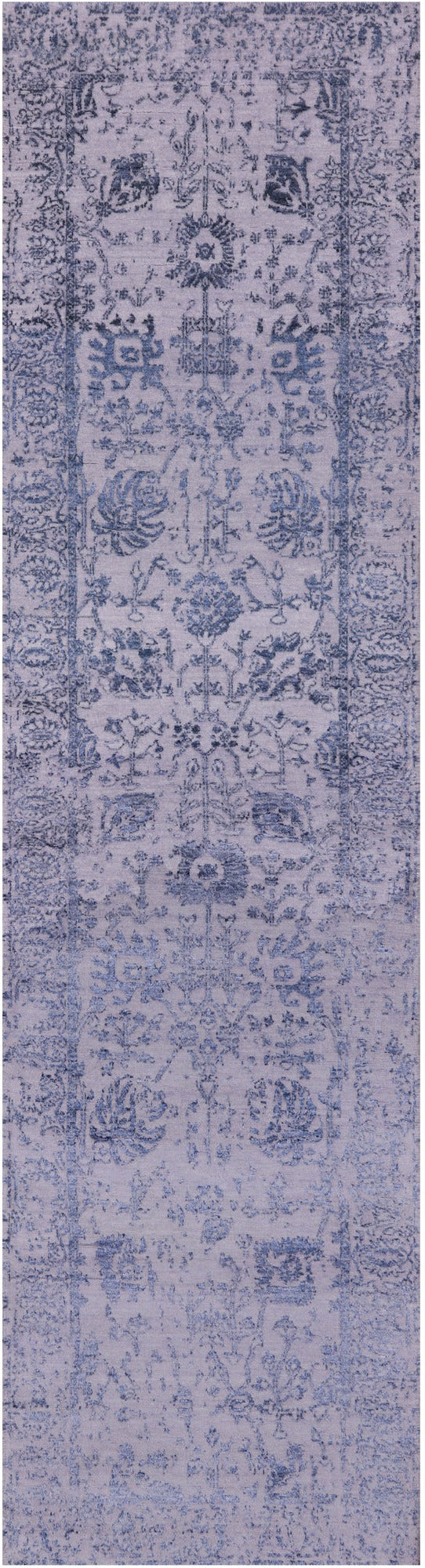 Grey Persian Tabriz Hand Knotted Wool & Silk Runner Rug - 2' 7" X 10' 0" - Golden Nile