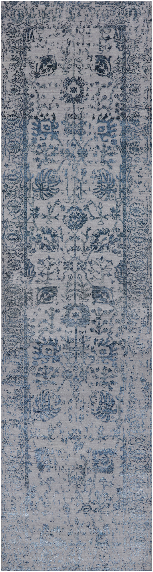 Grey Persian Tabriz Hand Knotted Wool & Silk Runner Rug - 2' 7" X 10' 0"