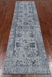 Grey Persian Tabriz Hand Knotted Wool & Silk Runner Rug - 2' 7" X 10' 0"
