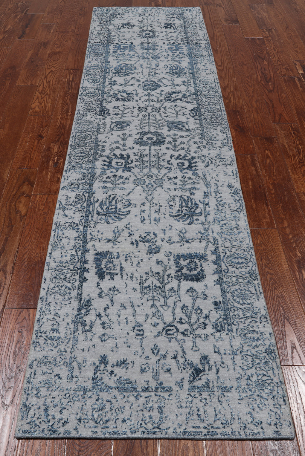 Grey Persian Tabriz Hand Knotted Wool & Silk Runner Rug - 2' 7" X 10' 0"