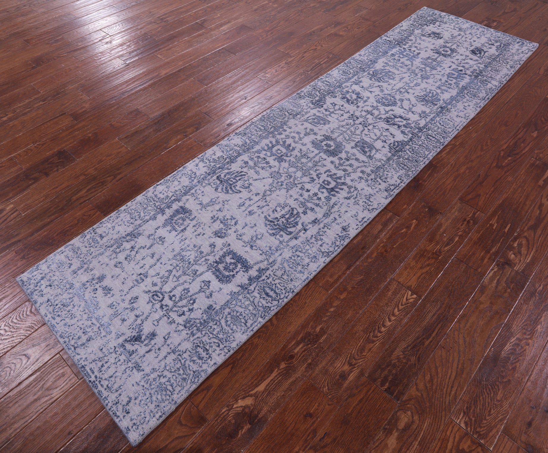 Grey Persian Tabriz Hand Knotted Wool & Silk Runner Rug - 2' 7" X 10' 0" - Golden Nile