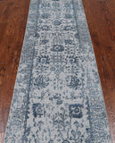 Grey Persian Tabriz Hand Knotted Wool & Silk Runner Rug - 2' 7" X 10' 0"