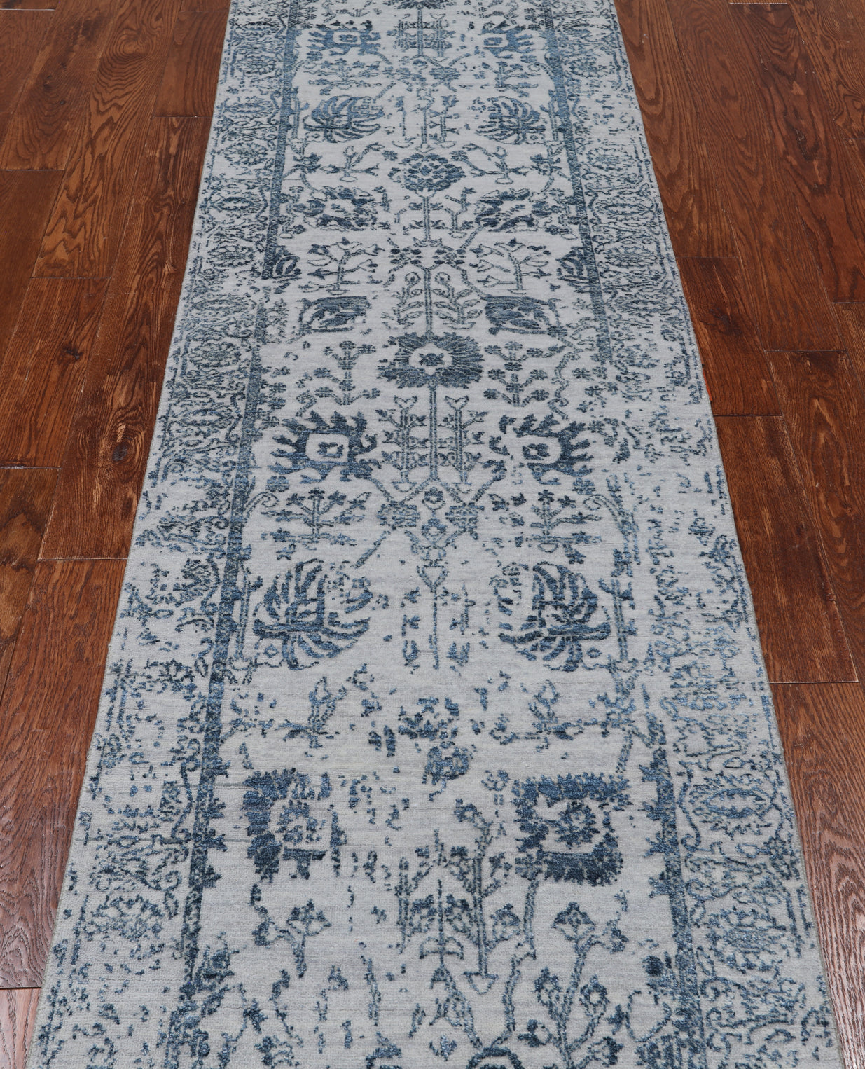 Grey Persian Tabriz Hand Knotted Wool & Silk Runner Rug - 2' 7" X 10' 0"