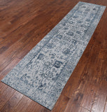 Grey Persian Tabriz Hand Knotted Wool & Silk Runner Rug - 2' 7" X 10' 0"