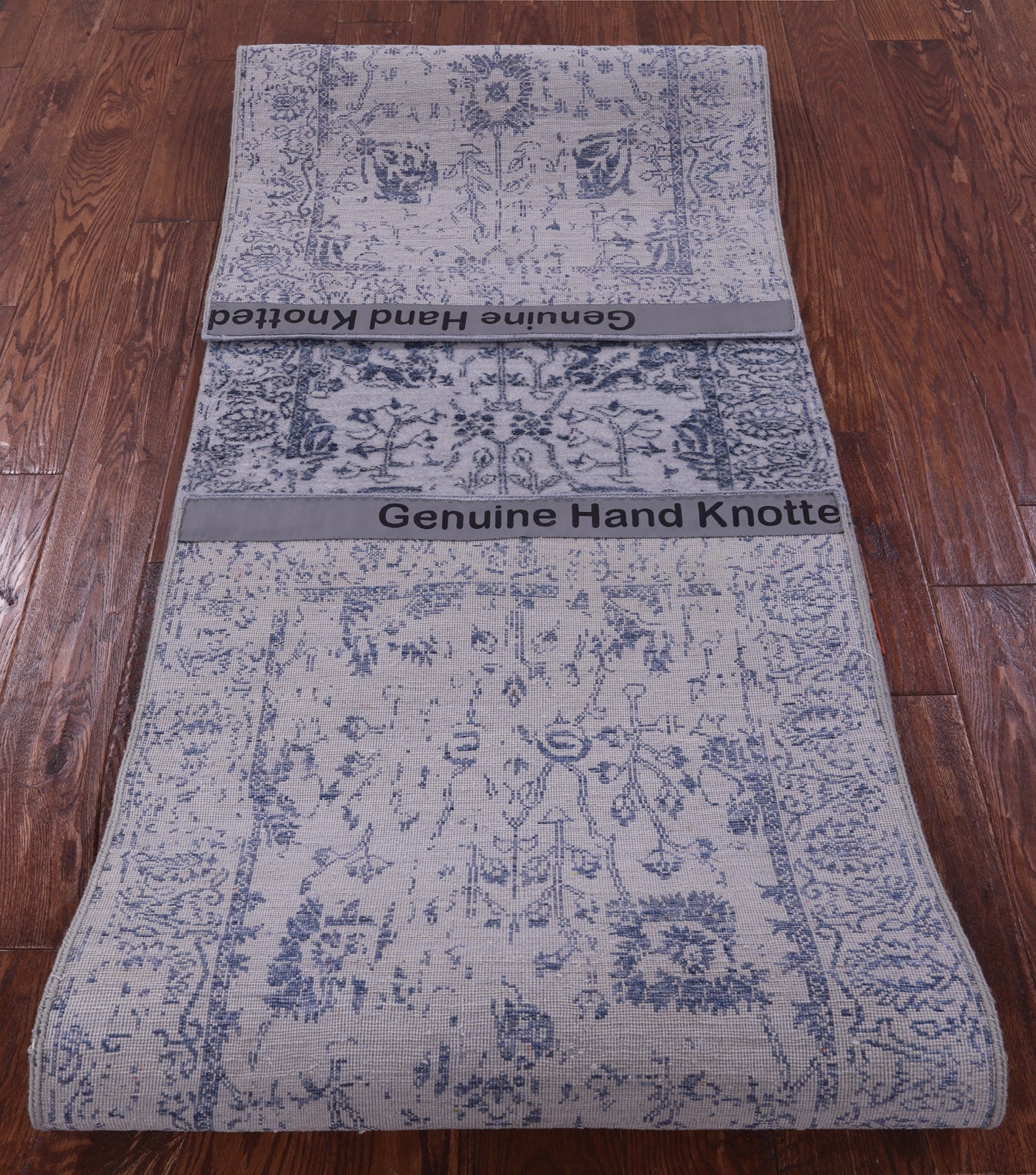 Grey Persian Tabriz Hand Knotted Wool & Silk Runner Rug - 2' 7" X 10' 0" - Golden Nile