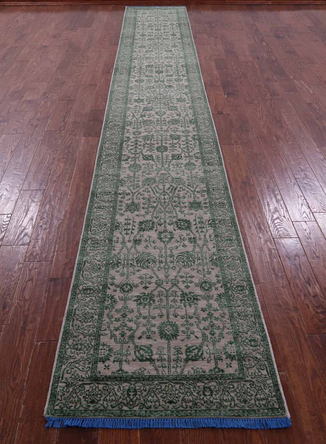 Ivory Persian Tabriz Hand Knotted Wool & Silk Runner Rug - 2' 6" X 17' 10" - Golden Nile