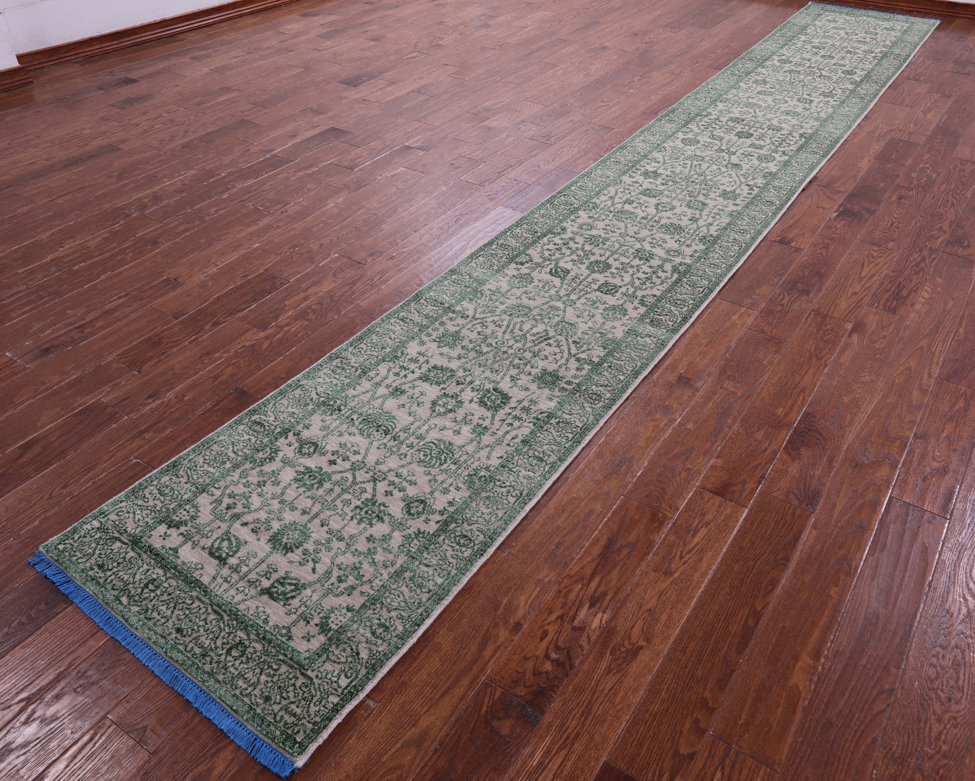 Ivory Persian Tabriz Hand Knotted Wool & Silk Runner Rug - 2' 6" X 17' 10" - Golden Nile