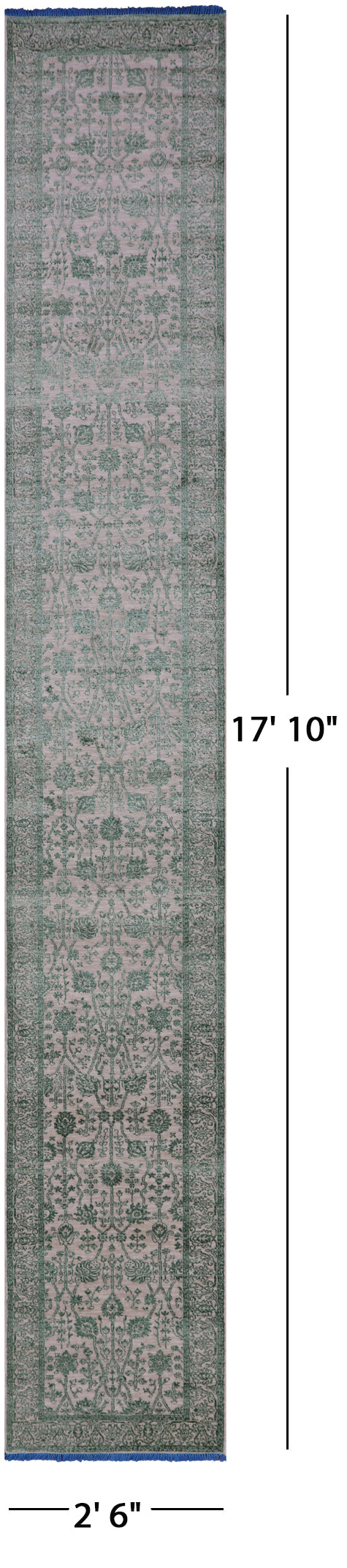 Ivory Persian Tabriz Hand Knotted Wool & Silk Runner Rug - 2' 6" X 17' 10" - Golden Nile
