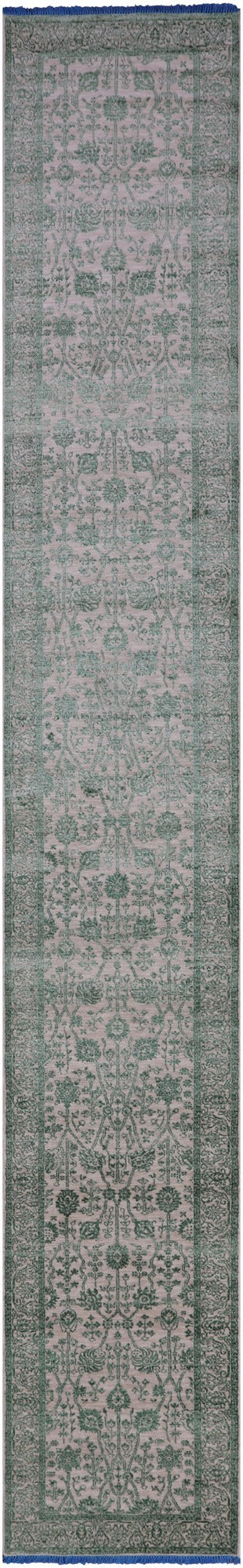 Ivory Persian Tabriz Hand Knotted Wool & Silk Runner Rug - 2' 6" X 17' 10" - Golden Nile
