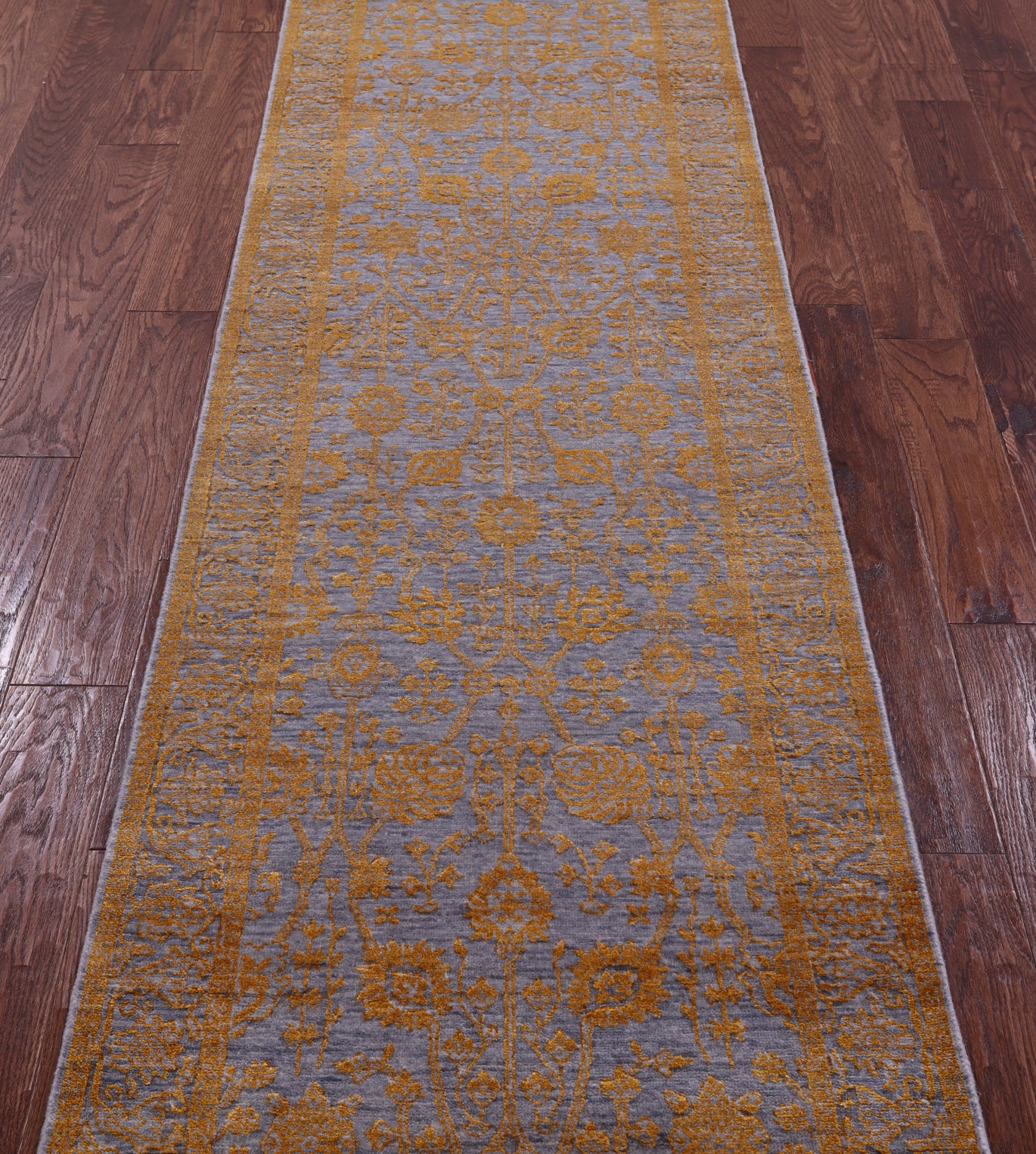 Grey Persian Tabriz Hand Knotted Wool & Silk Runner Rug - 2' 8" X 10' 1" - Golden Nile