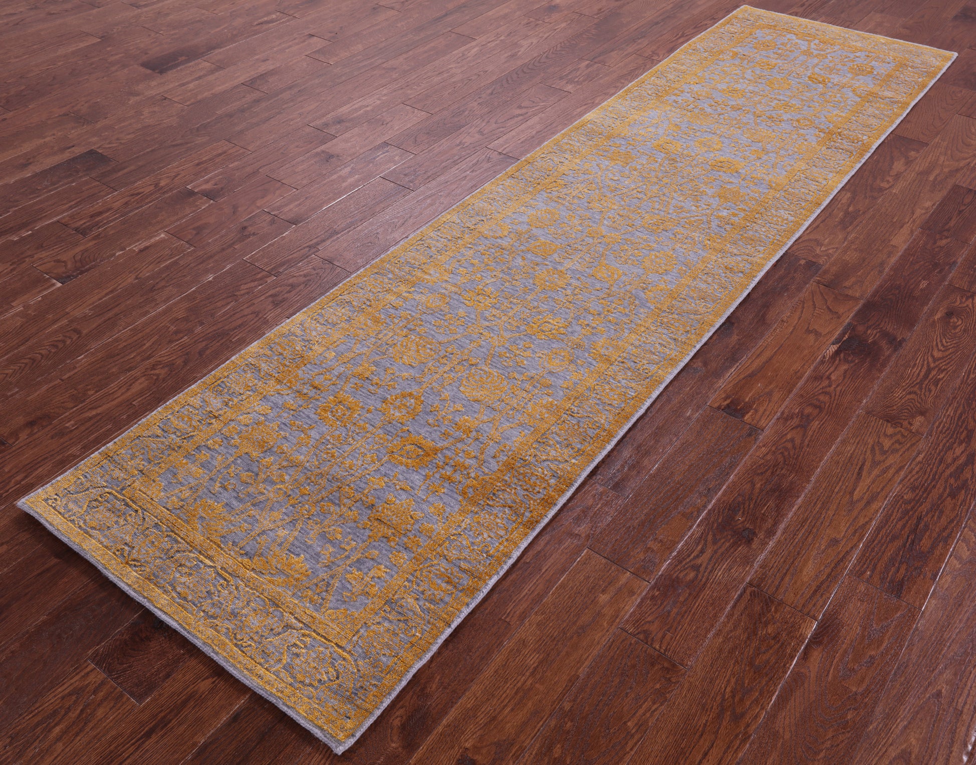 Grey Persian Tabriz Hand Knotted Wool & Silk Runner Rug - 2' 8" X 10' 1" - Golden Nile