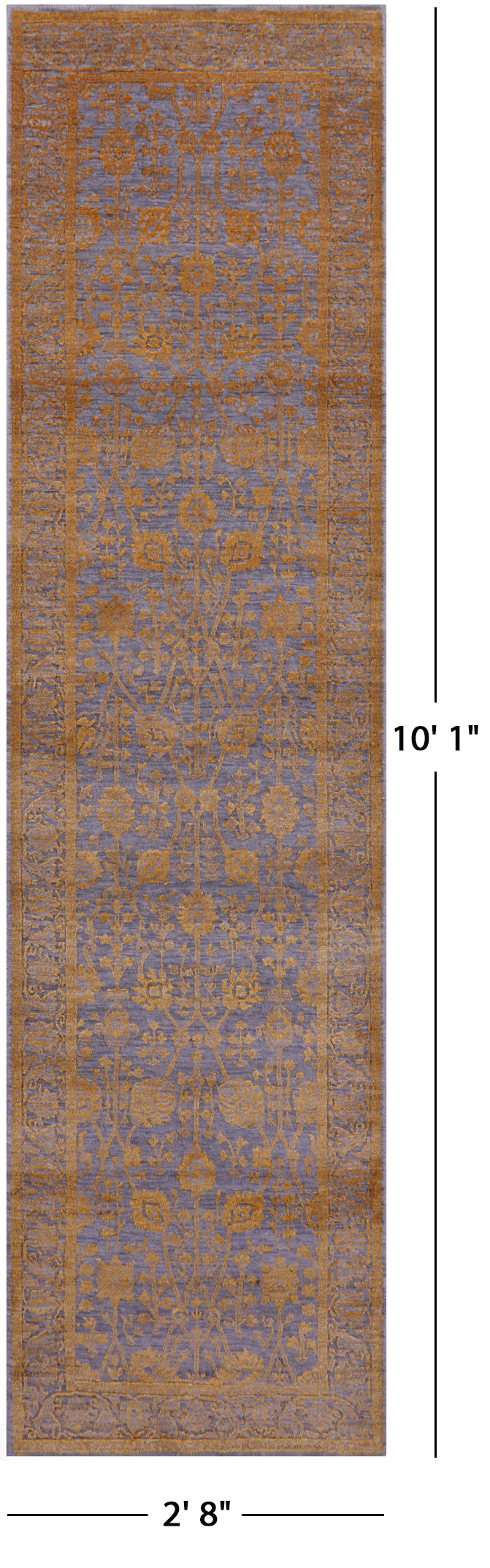 Grey Persian Tabriz Hand Knotted Wool & Silk Runner Rug - 2' 8" X 10' 1" - Golden Nile