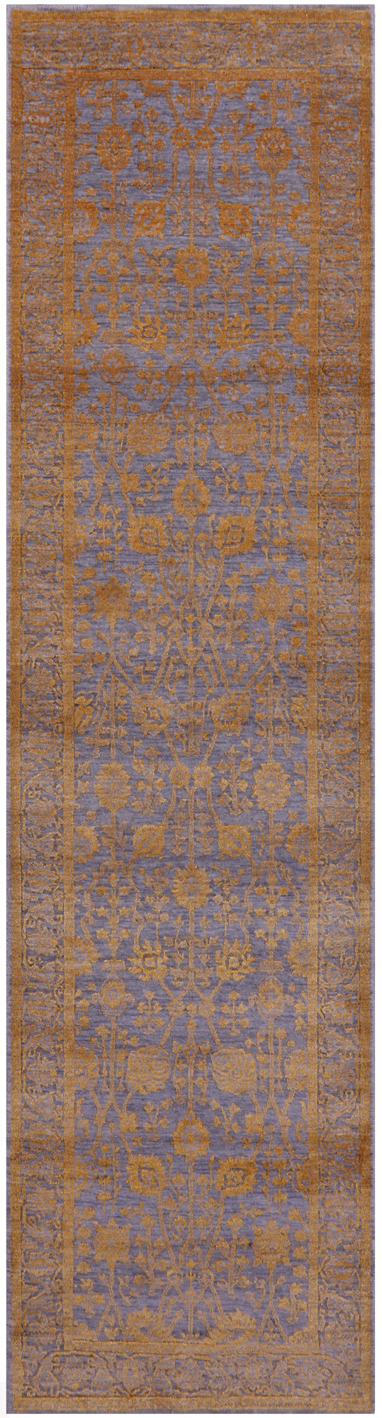 Grey Persian Tabriz Hand Knotted Wool & Silk Runner Rug - 2' 8" X 10' 1" - Golden Nile