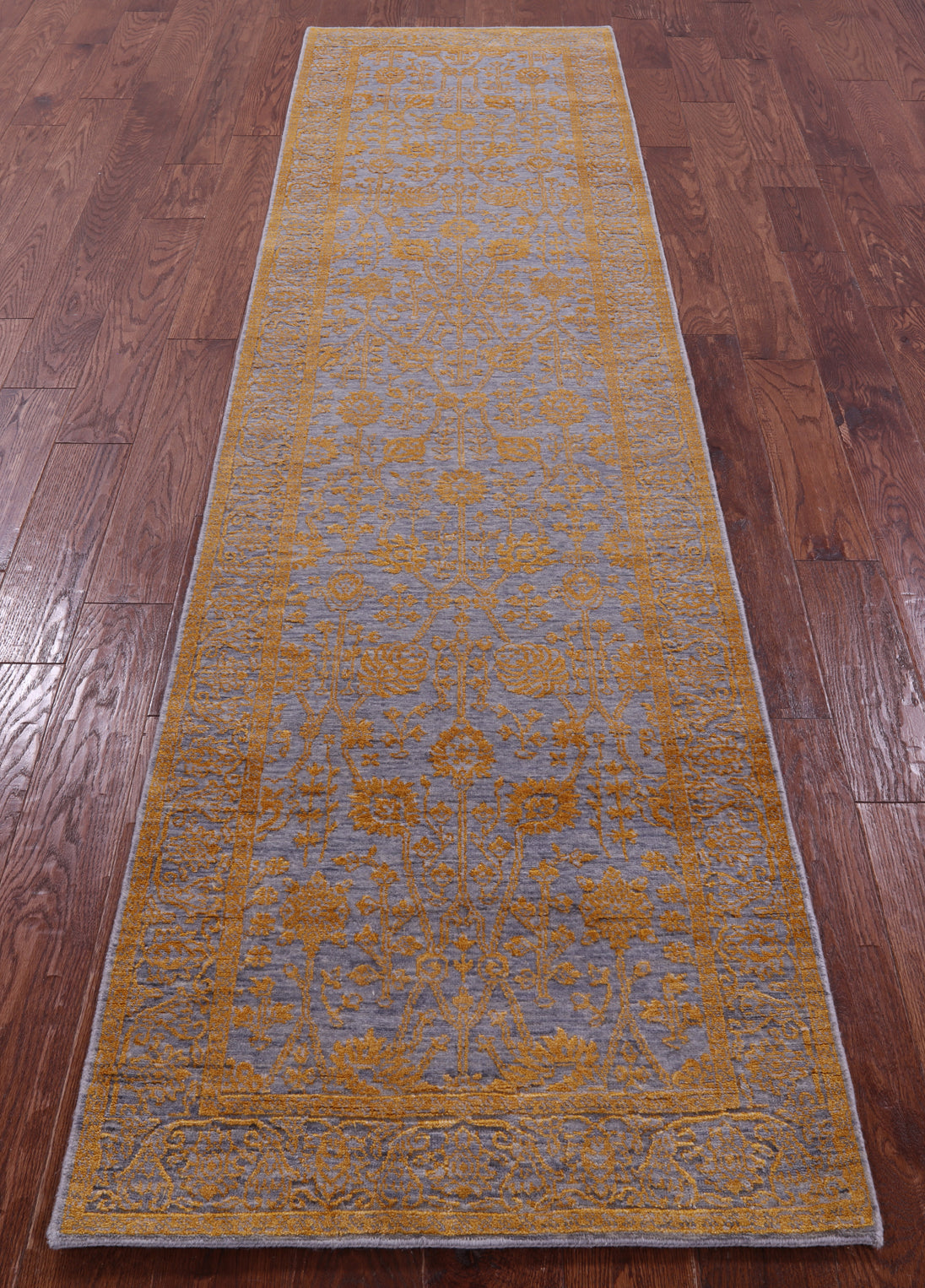 Grey Persian Tabriz Hand Knotted Wool & Silk Runner Rug - 2' 8" X 10' 1" - Golden Nile