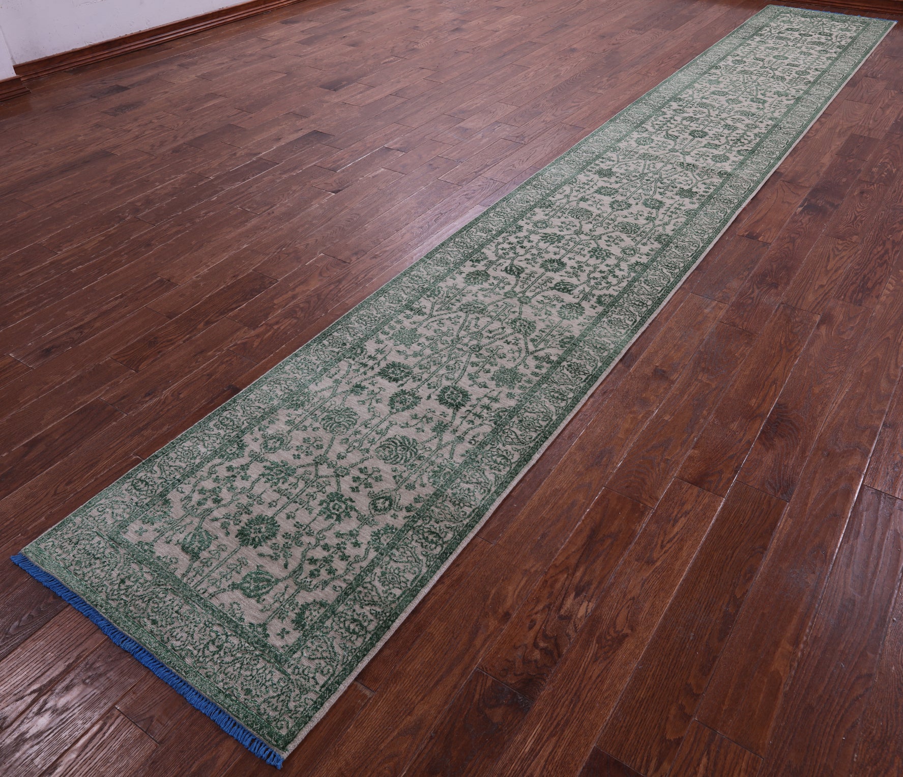 Ivory Persian Tabriz Hand Knotted Wool & Silk Runner Rug - 2' 7" X 17' 10" - Golden Nile