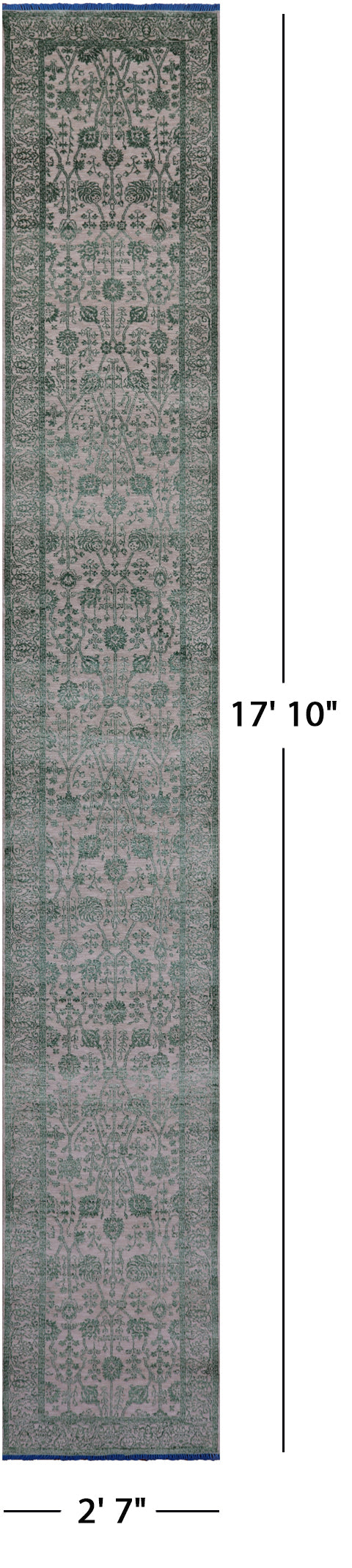 Ivory Persian Tabriz Hand Knotted Wool & Silk Runner Rug - 2' 7" X 17' 10" - Golden Nile