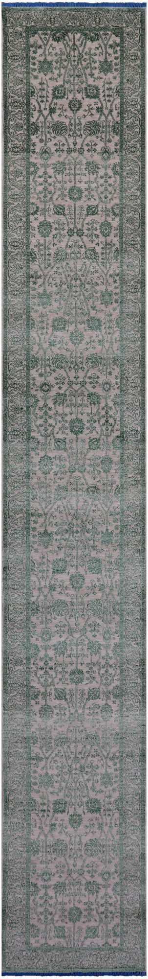 Ivory Persian Tabriz Hand Knotted Wool & Silk Runner Rug - 2' 7" X 17' 10" - Golden Nile