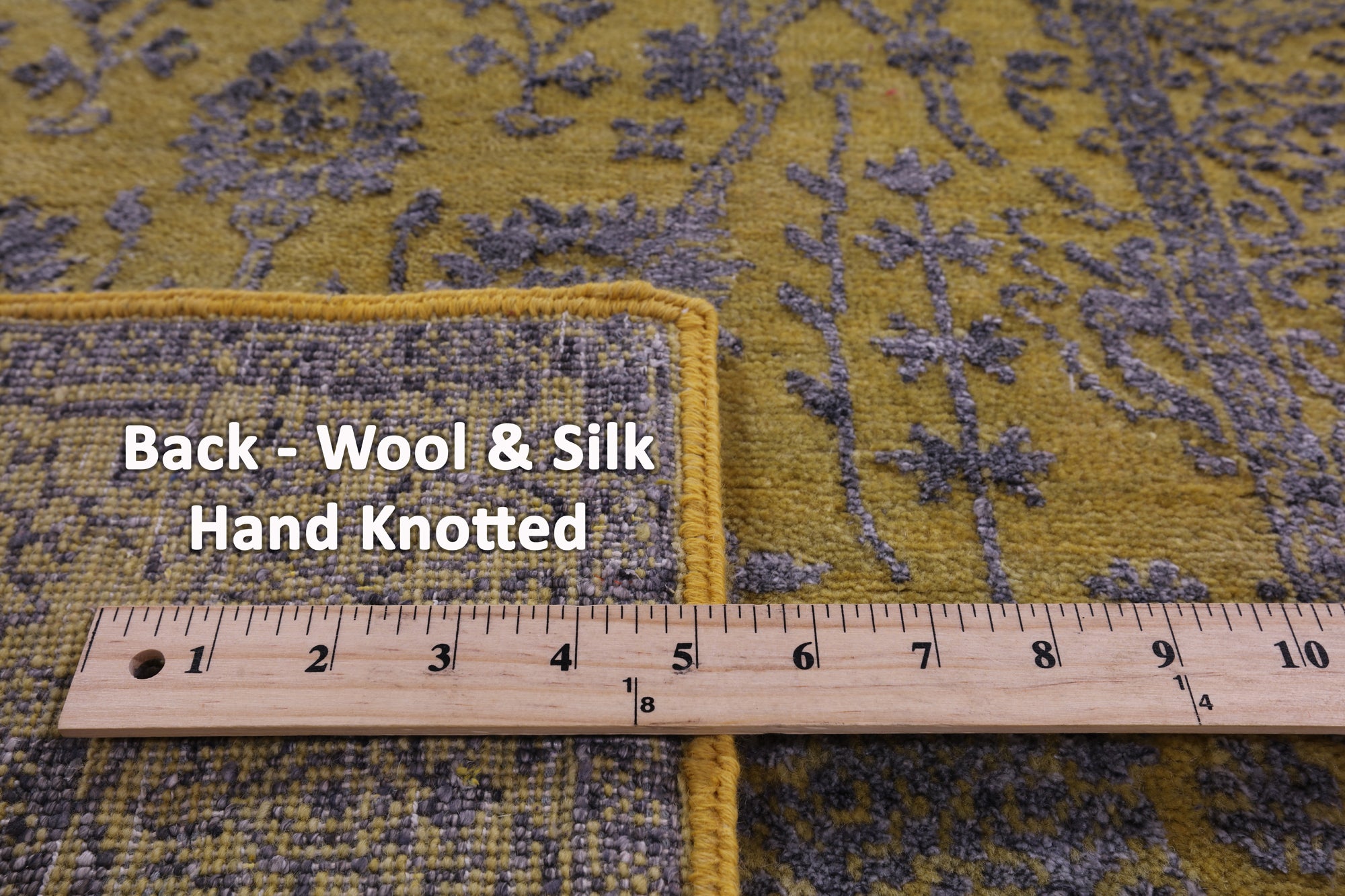 Gold Persian Tabriz Hand Knotted Wool & Silk Runner Rug - 2' 7" X 14' 4" - Golden Nile