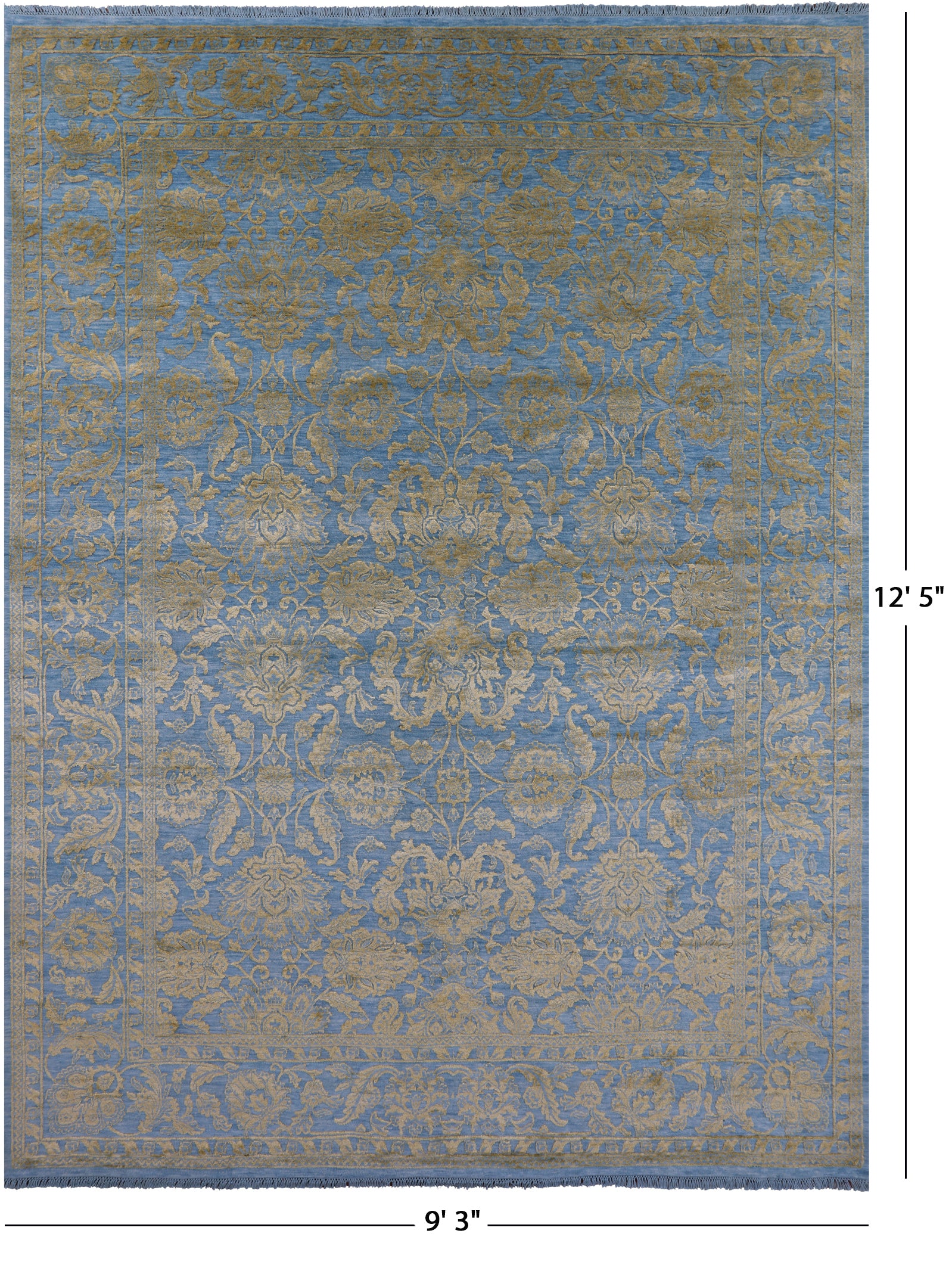 Blue Persian Tabriz Hand Knotted Wool & Silk Rug - 9' 3" X 12' 5" - Golden Nile