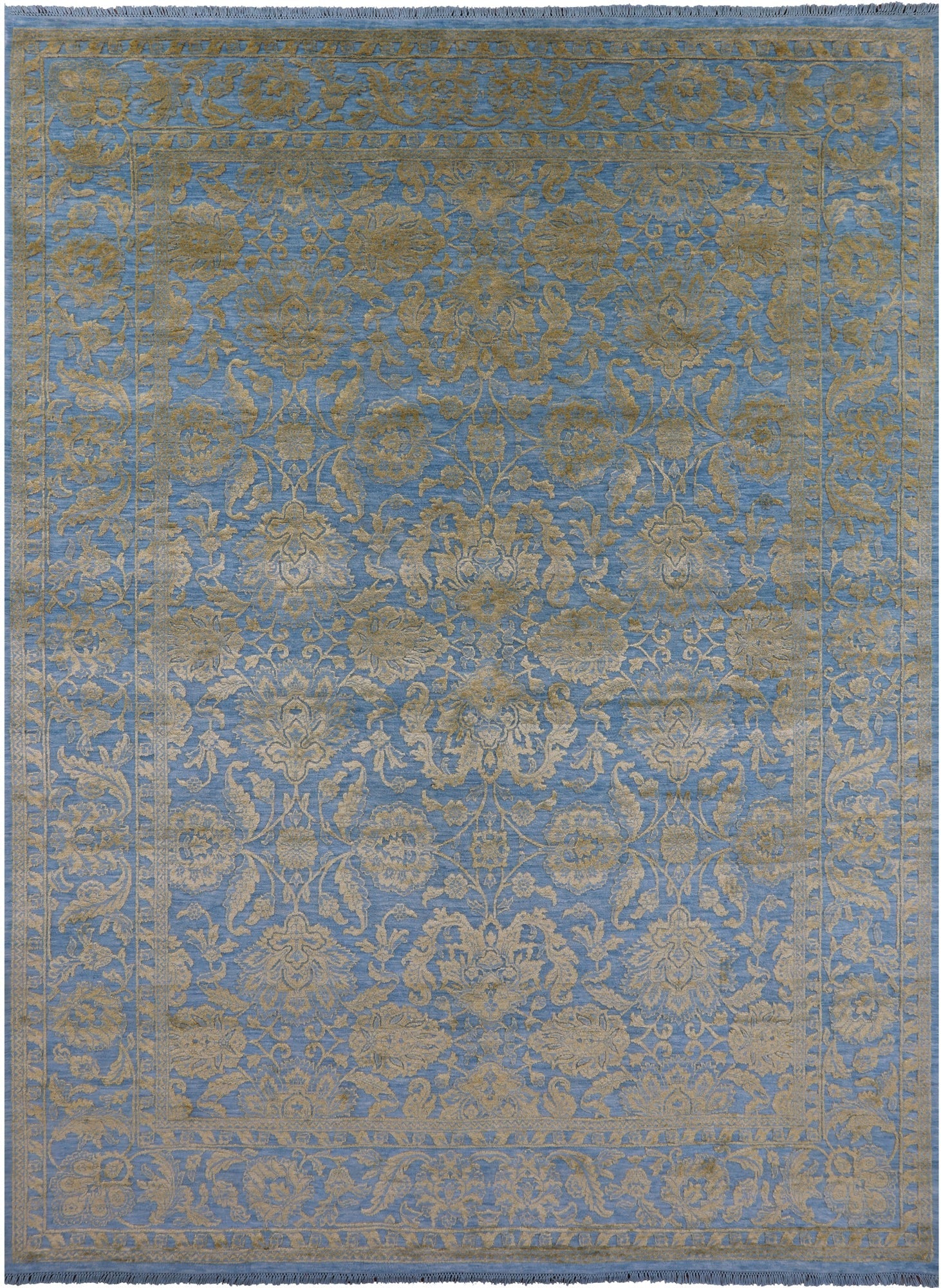 Blue Persian Tabriz Hand Knotted Wool & Silk Rug - 9' 3" X 12' 5" - Golden Nile
