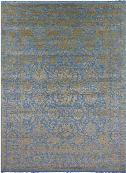 Blue Persian Tabriz Hand Knotted Wool & Silk Rug - 9' 3" X 12' 5" - Golden Nile