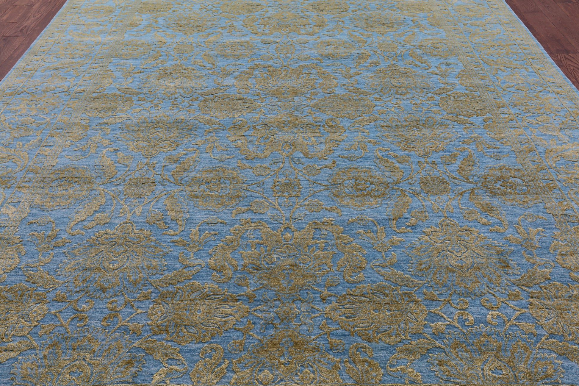 Blue Persian Tabriz Hand Knotted Wool & Silk Rug - 9' 3" X 12' 5" - Golden Nile