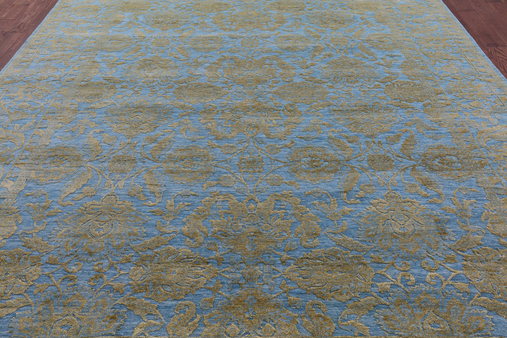 Blue Persian Tabriz Hand Knotted Wool & Silk Rug - 9' 3" X 12' 5" - Golden Nile