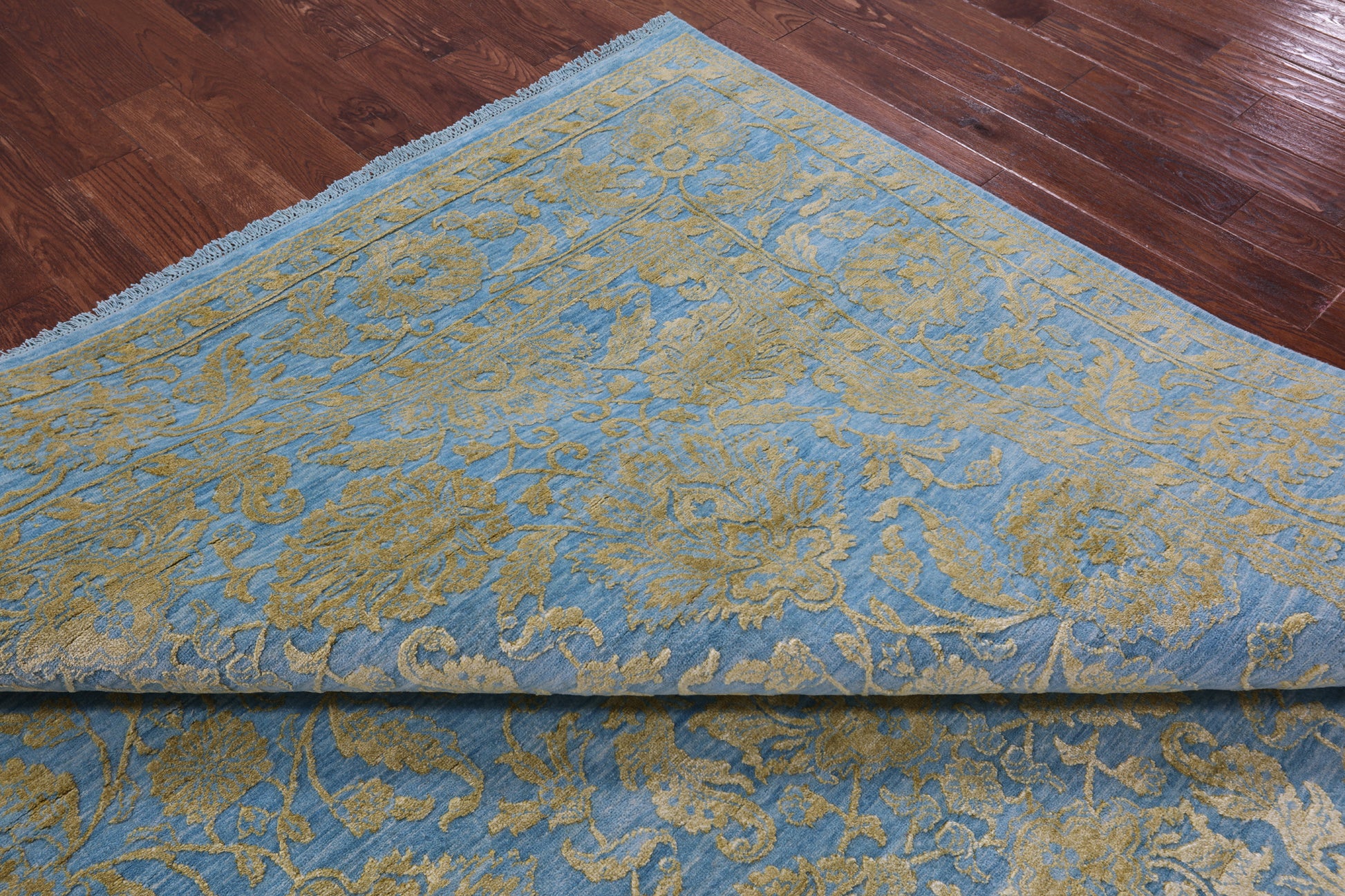 Blue Persian Tabriz Hand Knotted Wool & Silk Rug - 9' 3" X 12' 5" - Golden Nile