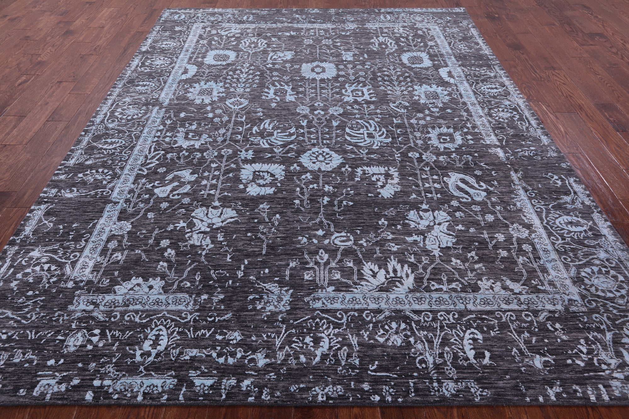 Grey Persian Tabriz Hand Knotted Wool & Silk Rug - 8' 0" X 10' 1" - Golden Nile