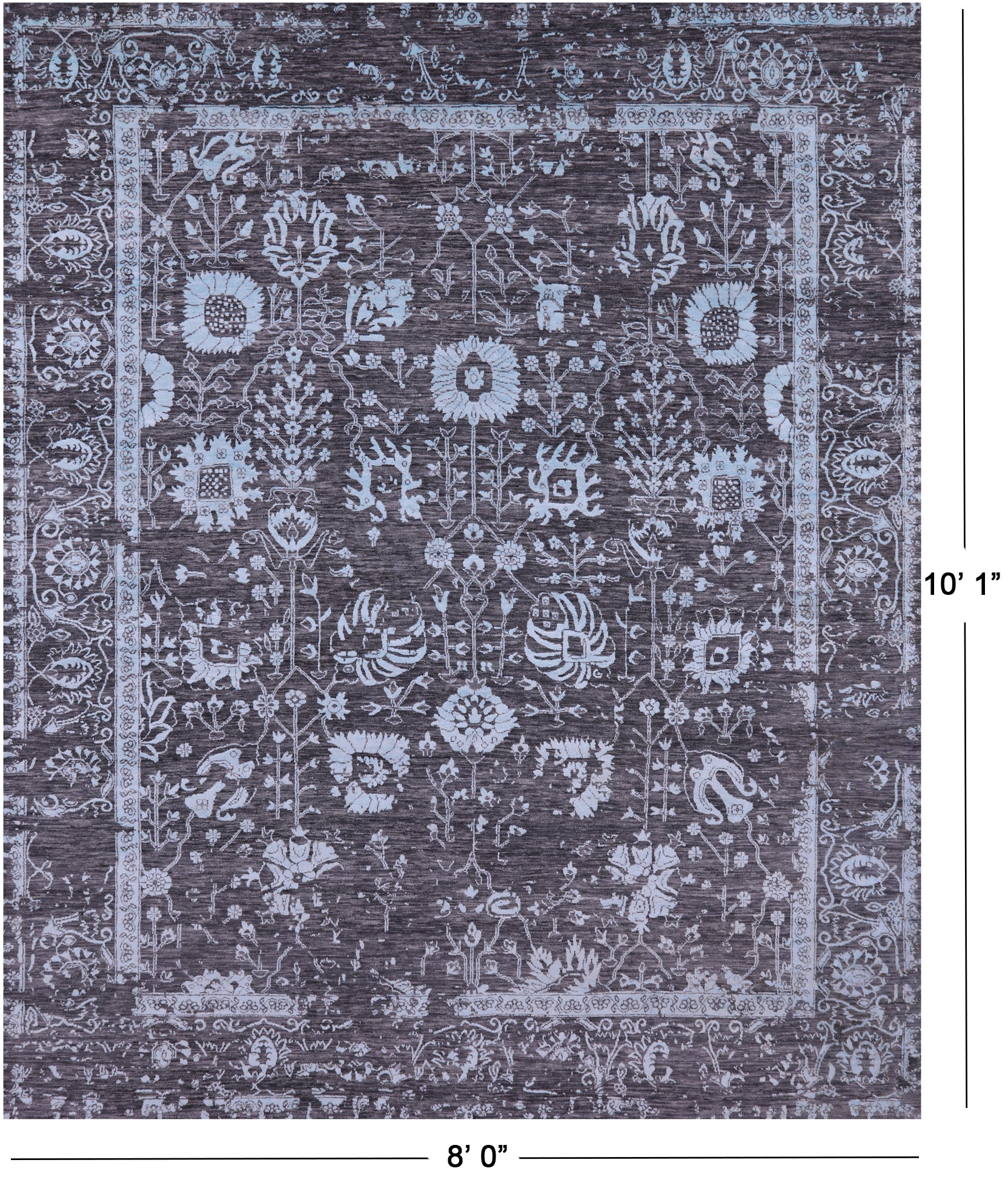 Grey Persian Tabriz Hand Knotted Wool & Silk Rug - 8' 0" X 10' 1" - Golden Nile