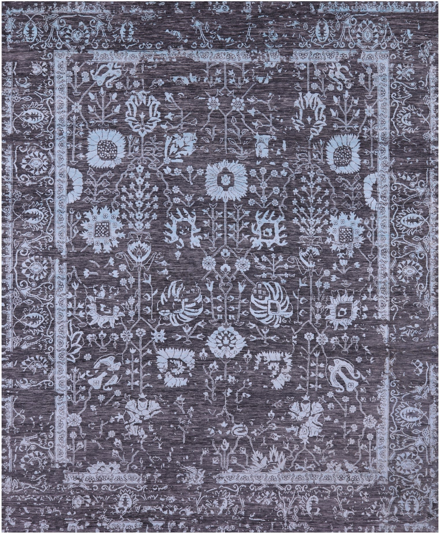 Grey Persian Tabriz Hand Knotted Wool & Silk Rug - 8' 0" X 10' 1" - Golden Nile