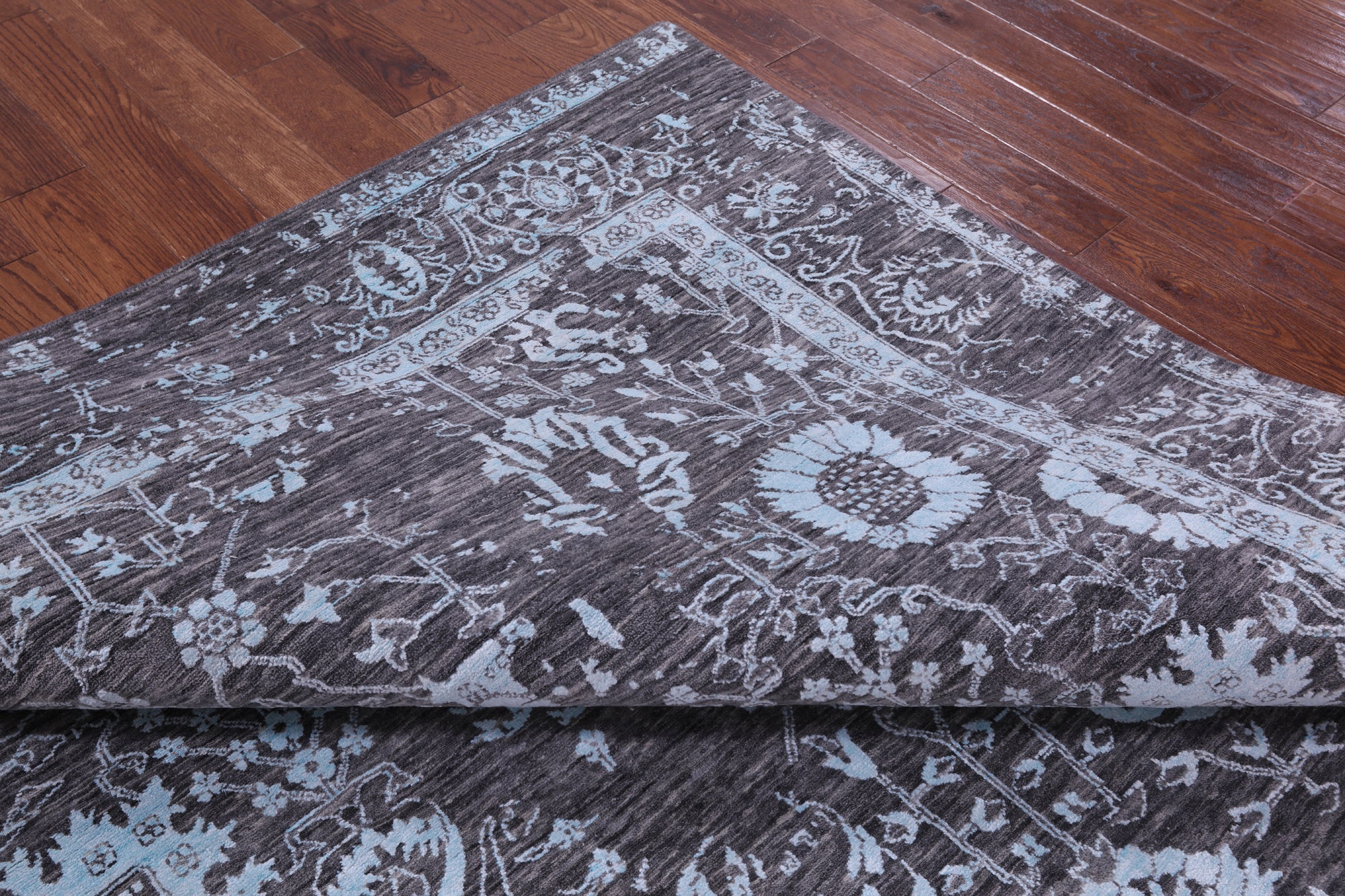 Grey Persian Tabriz Hand Knotted Wool & Silk Rug - 8' 0" X 10' 1" - Golden Nile