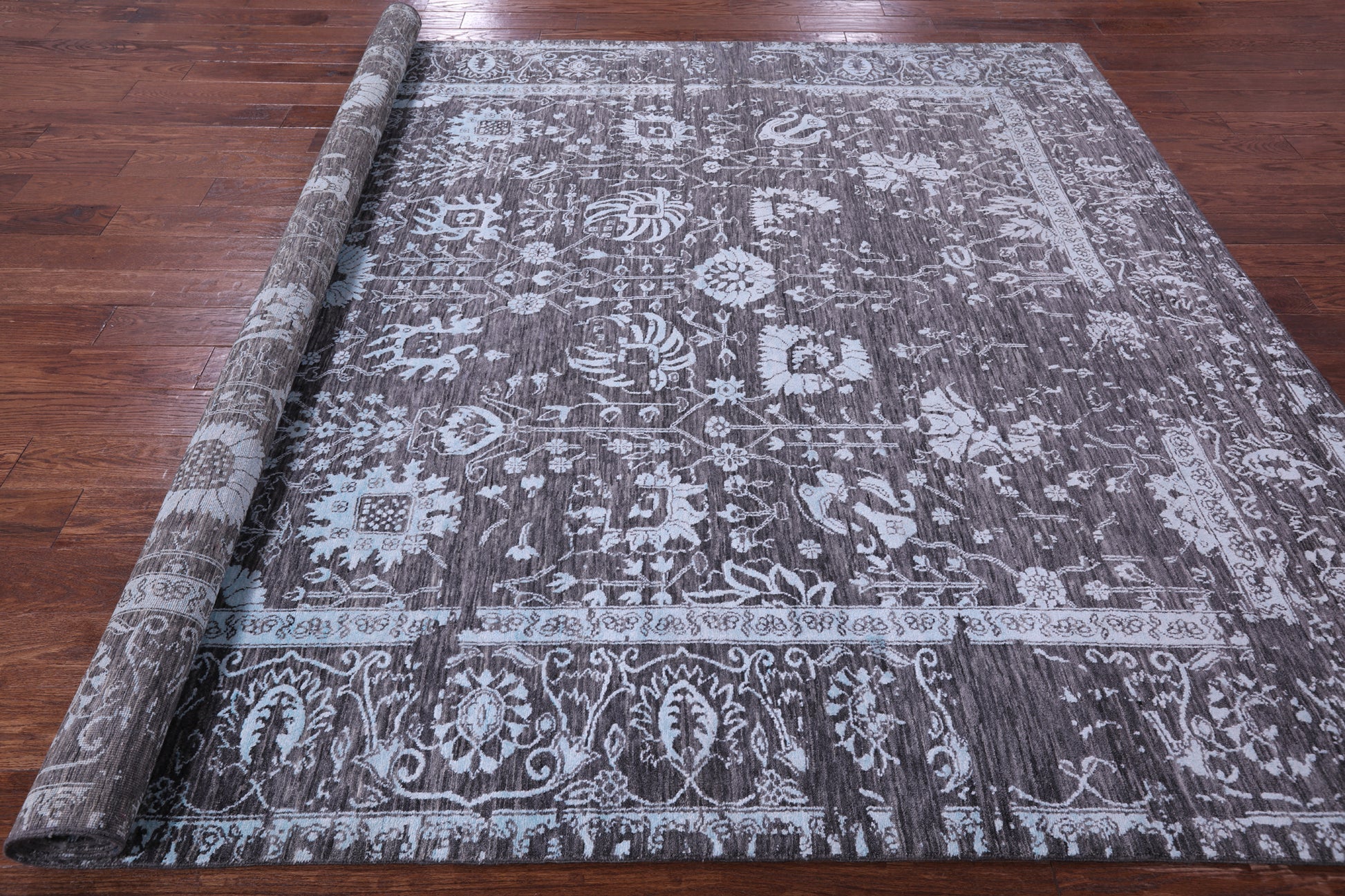 Grey Persian Tabriz Hand Knotted Wool & Silk Rug - 8' 0" X 10' 1" - Golden Nile