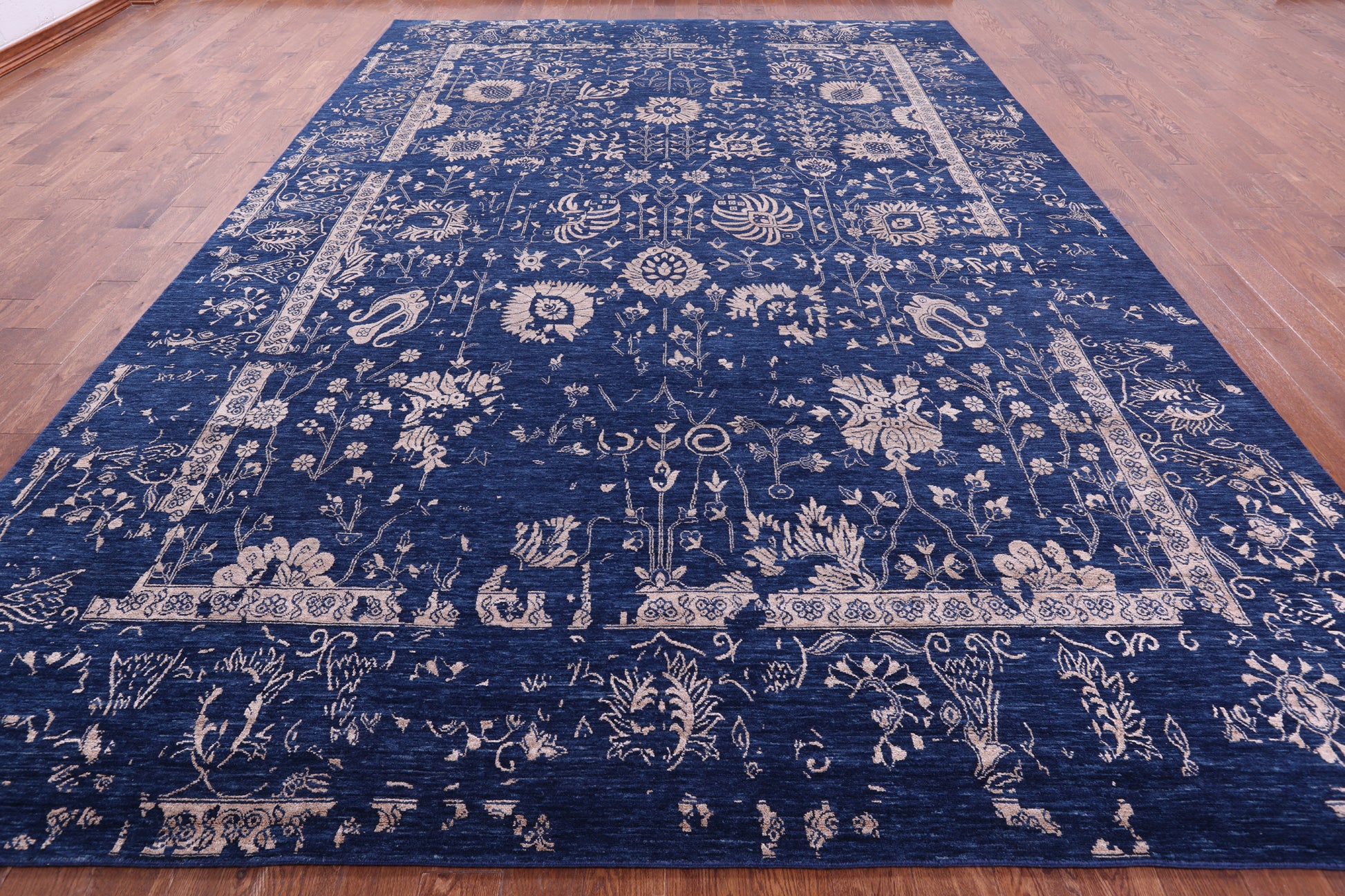 Blue Persian Tabriz Hand Knotted Wool & Silk Rug - 10' 1" X 14' 8" - Golden Nile