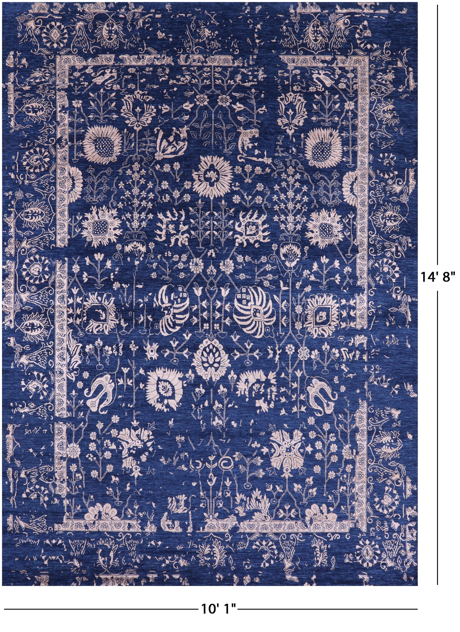 Blue Persian Tabriz Hand Knotted Wool & Silk Rug - 10' 1" X 14' 8" - Golden Nile