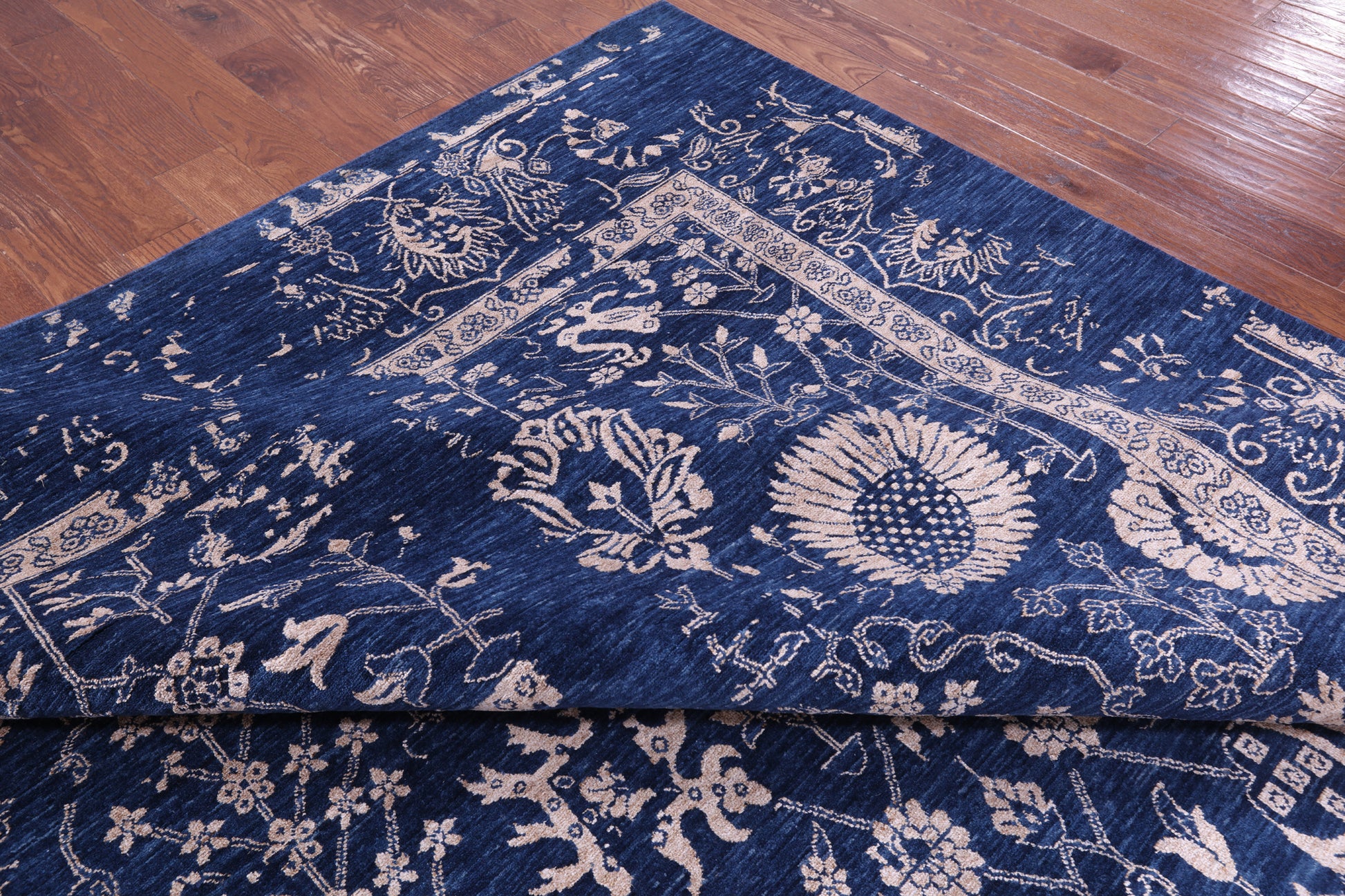 Blue Persian Tabriz Hand Knotted Wool & Silk Rug - 10' 1" X 14' 8" - Golden Nile