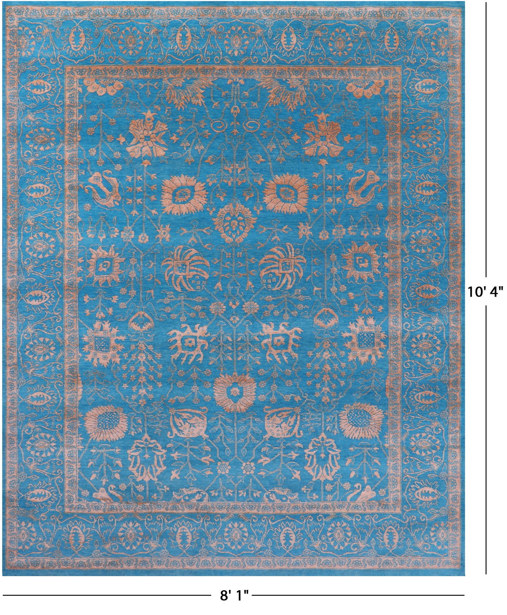 Blue Persian Tabriz Hand Knotted Wool & Silk Rug - 8' 1" X 10' 4" - Golden Nile