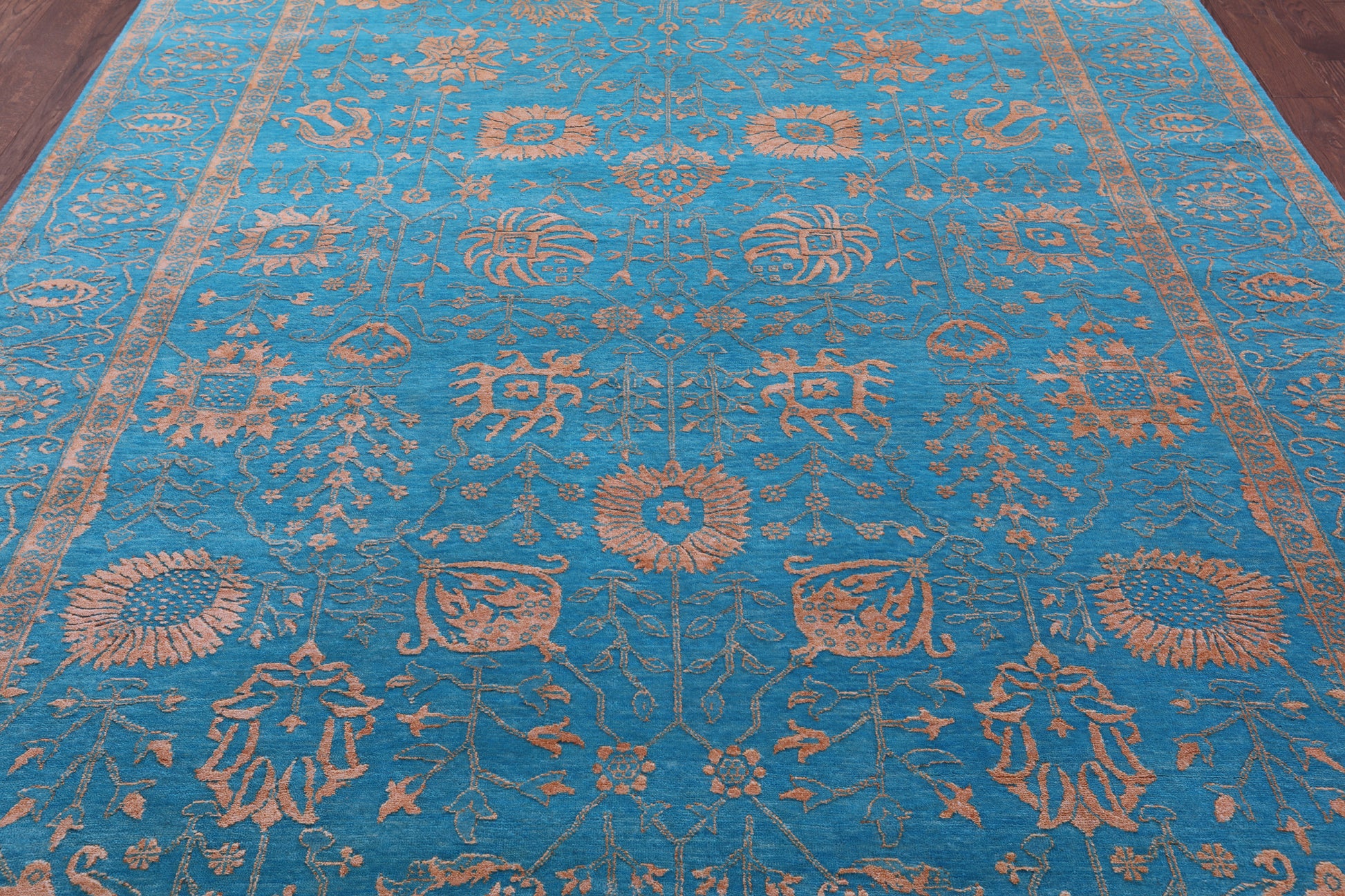 Blue Persian Tabriz Hand Knotted Wool & Silk Rug - 8' 1" X 10' 4" - Golden Nile