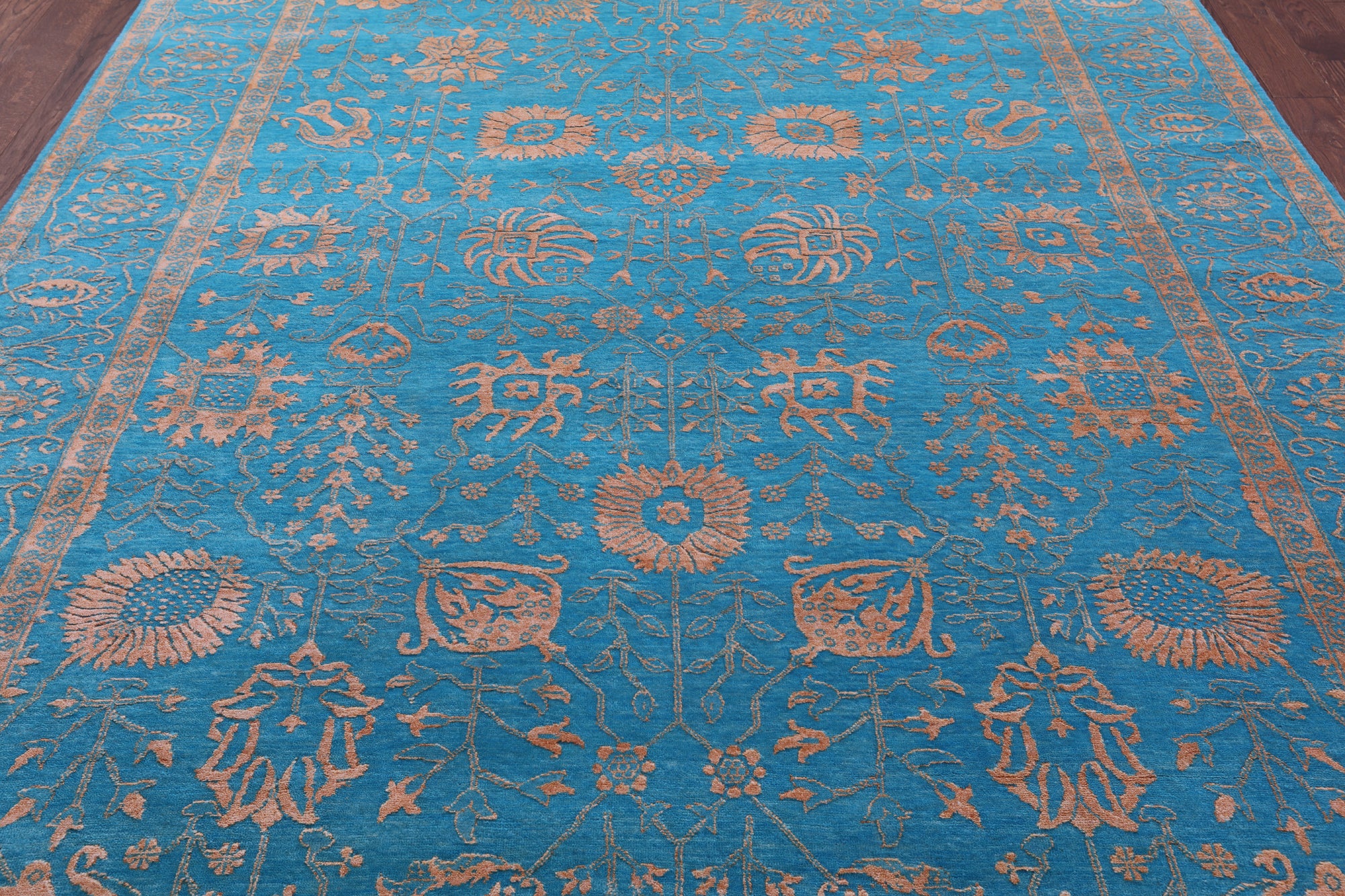 Blue Persian Tabriz Hand Knotted Wool & Silk Rug - 8' 1" X 10' 4" - Golden Nile