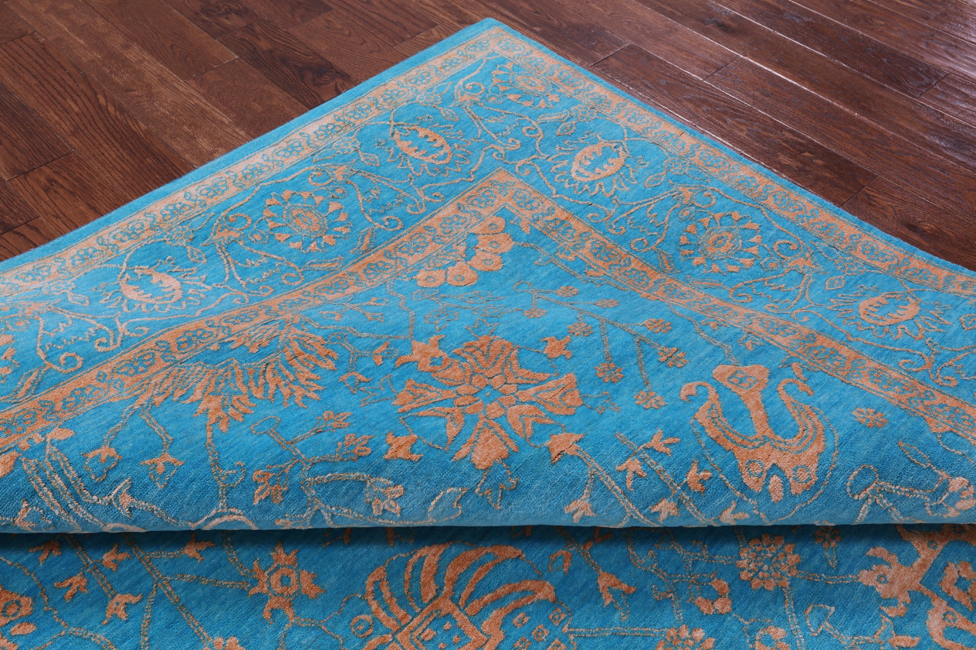 Blue Persian Tabriz Hand Knotted Wool & Silk Rug - 8' 1" X 10' 4" - Golden Nile