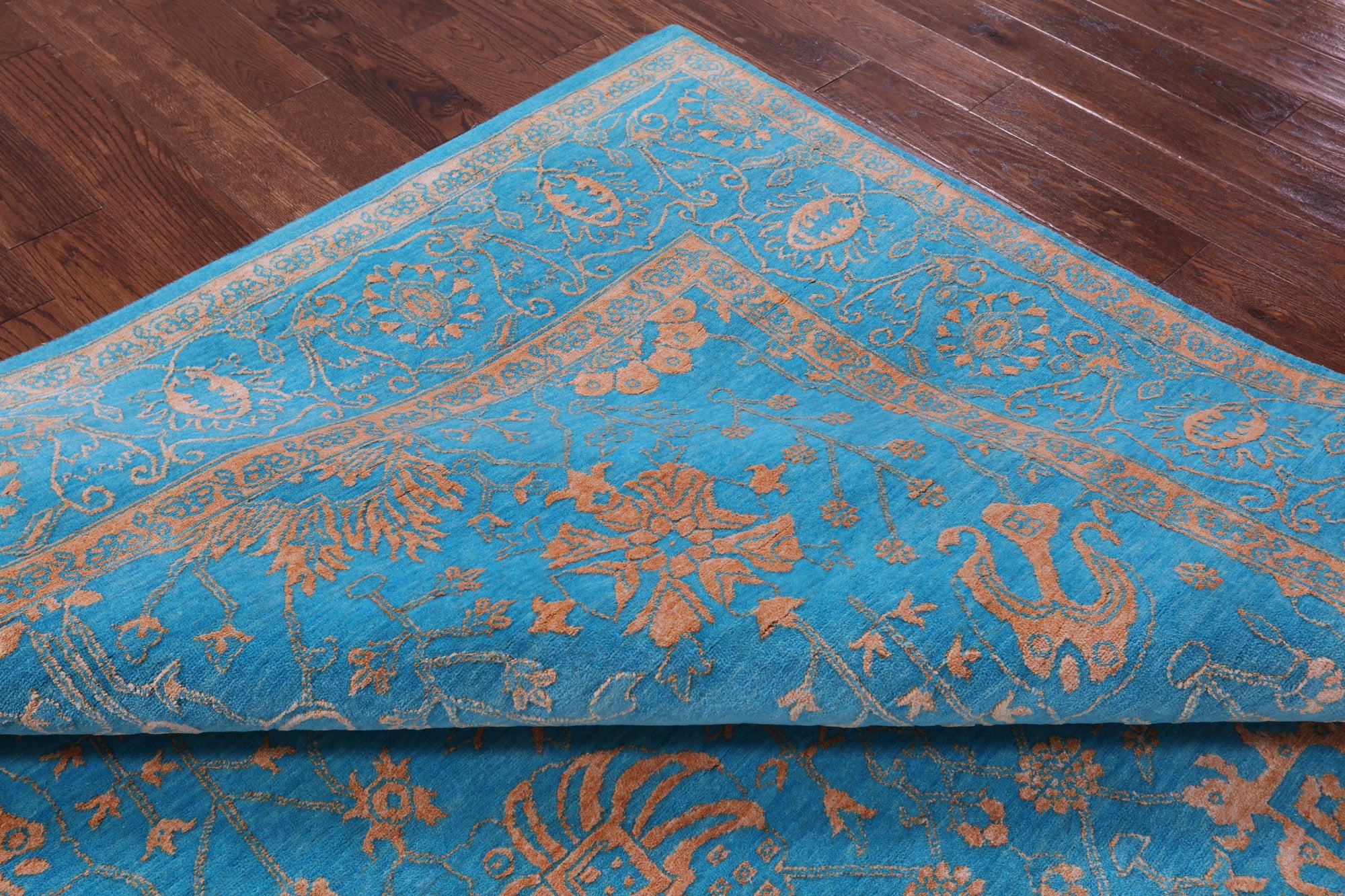 Blue Persian Tabriz Hand Knotted Wool & Silk Rug - 8' 1" X 10' 4" - Golden Nile