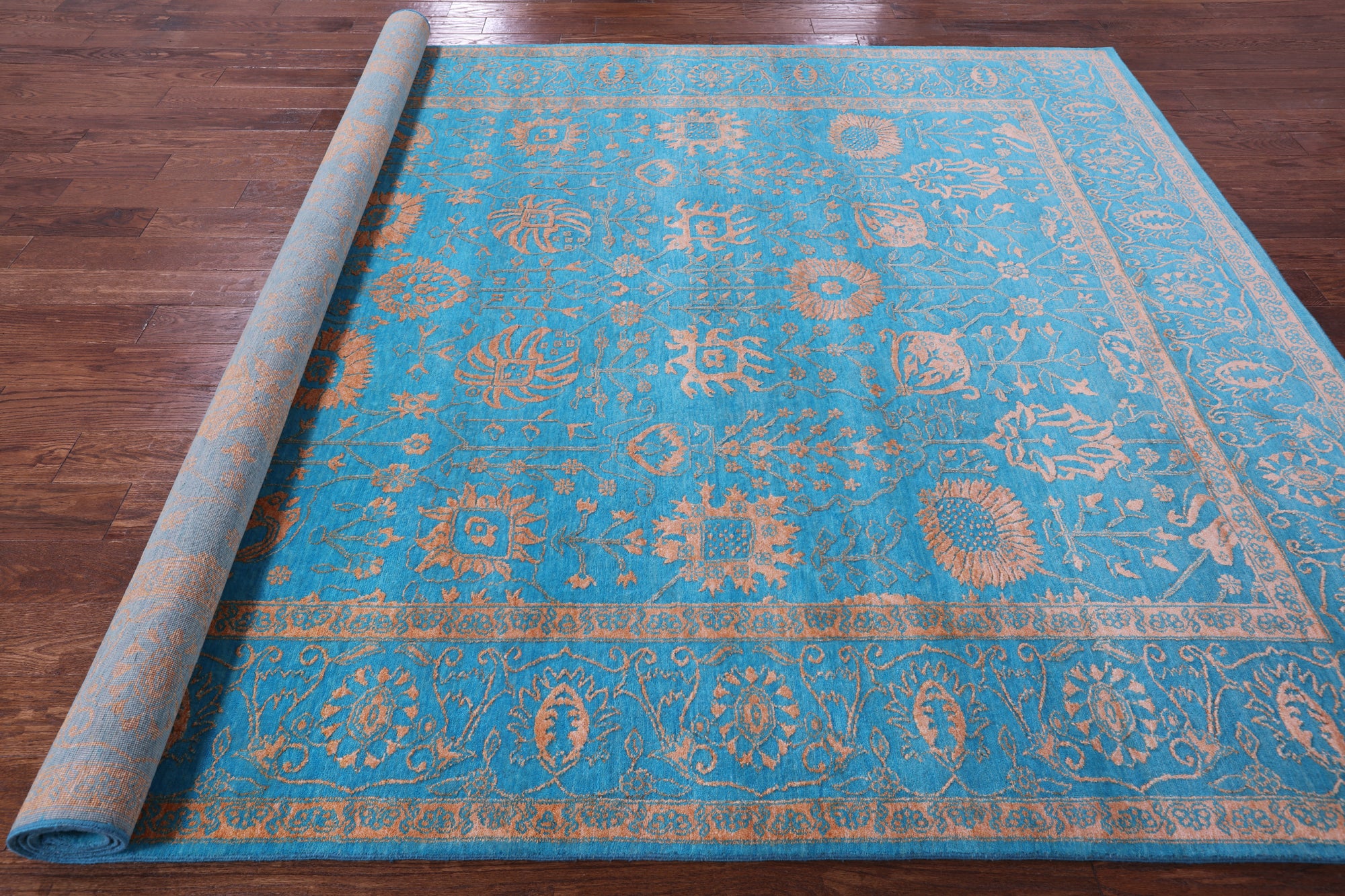 Blue Persian Tabriz Hand Knotted Wool & Silk Rug - 8' 1" X 10' 4" - Golden Nile