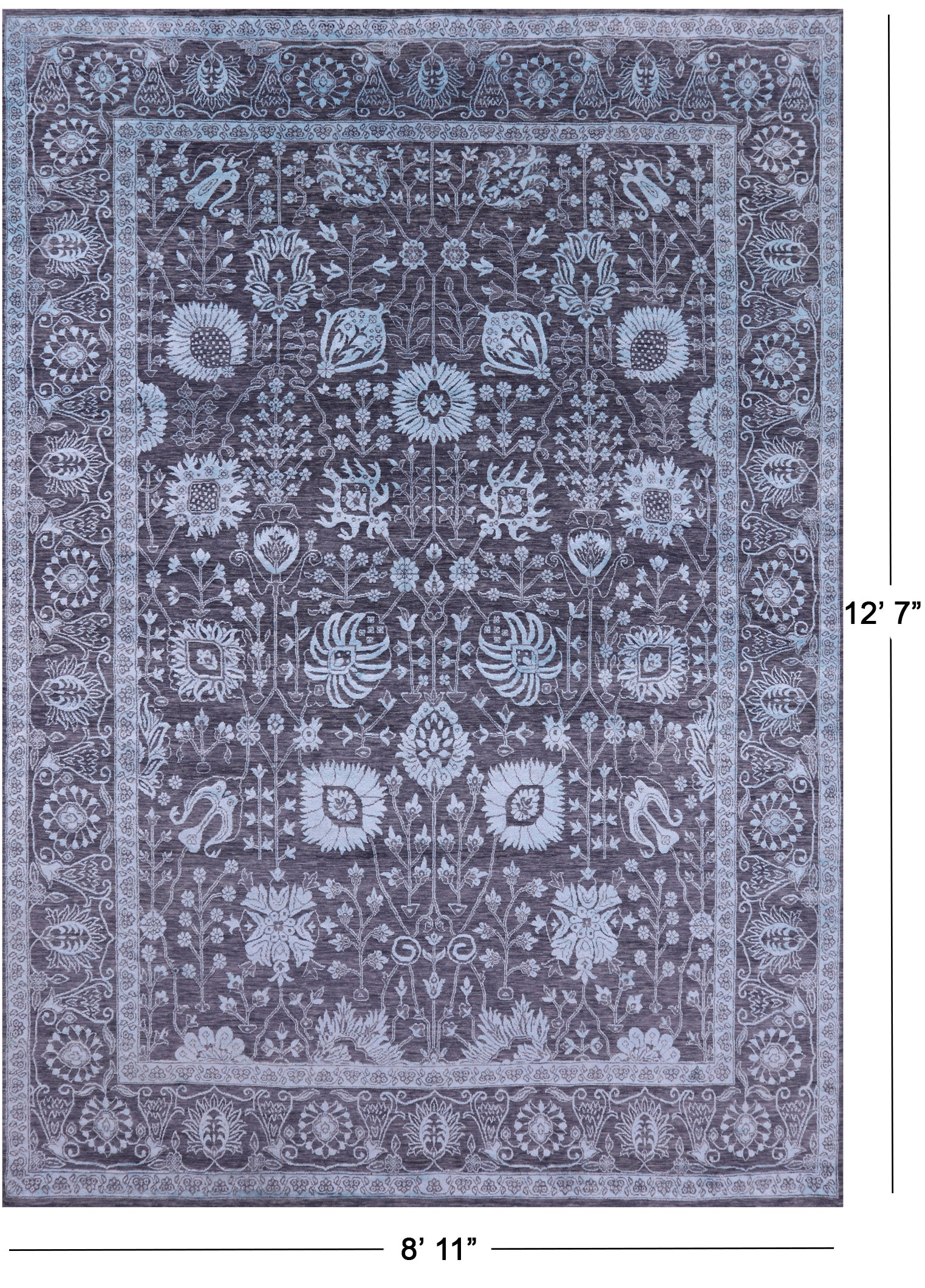 Grey Persian Tabriz Handmade Wool & Silk Rug - 8' 11" X 12' 7" - Golden Nile