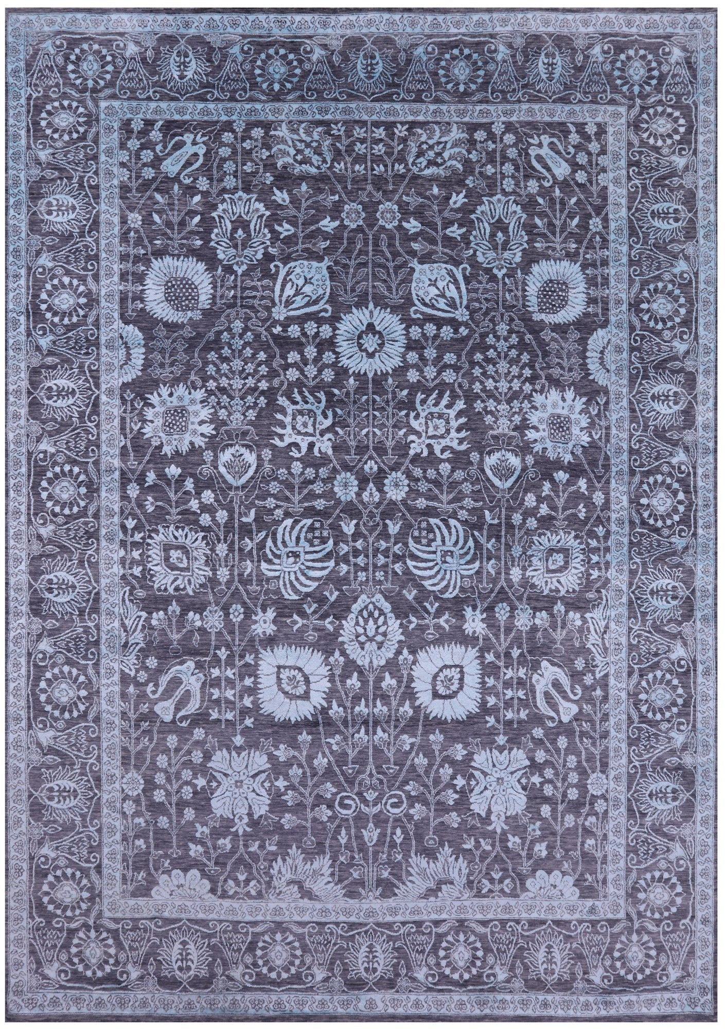 Grey Persian Tabriz Handmade Wool & Silk Rug - 8' 11" X 12' 7" - Golden Nile