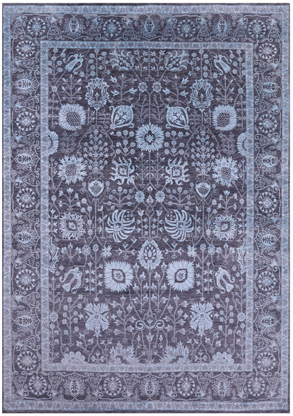 Grey Persian Tabriz Handmade Wool & Silk Rug - 8' 11" X 12' 7" - Golden Nile