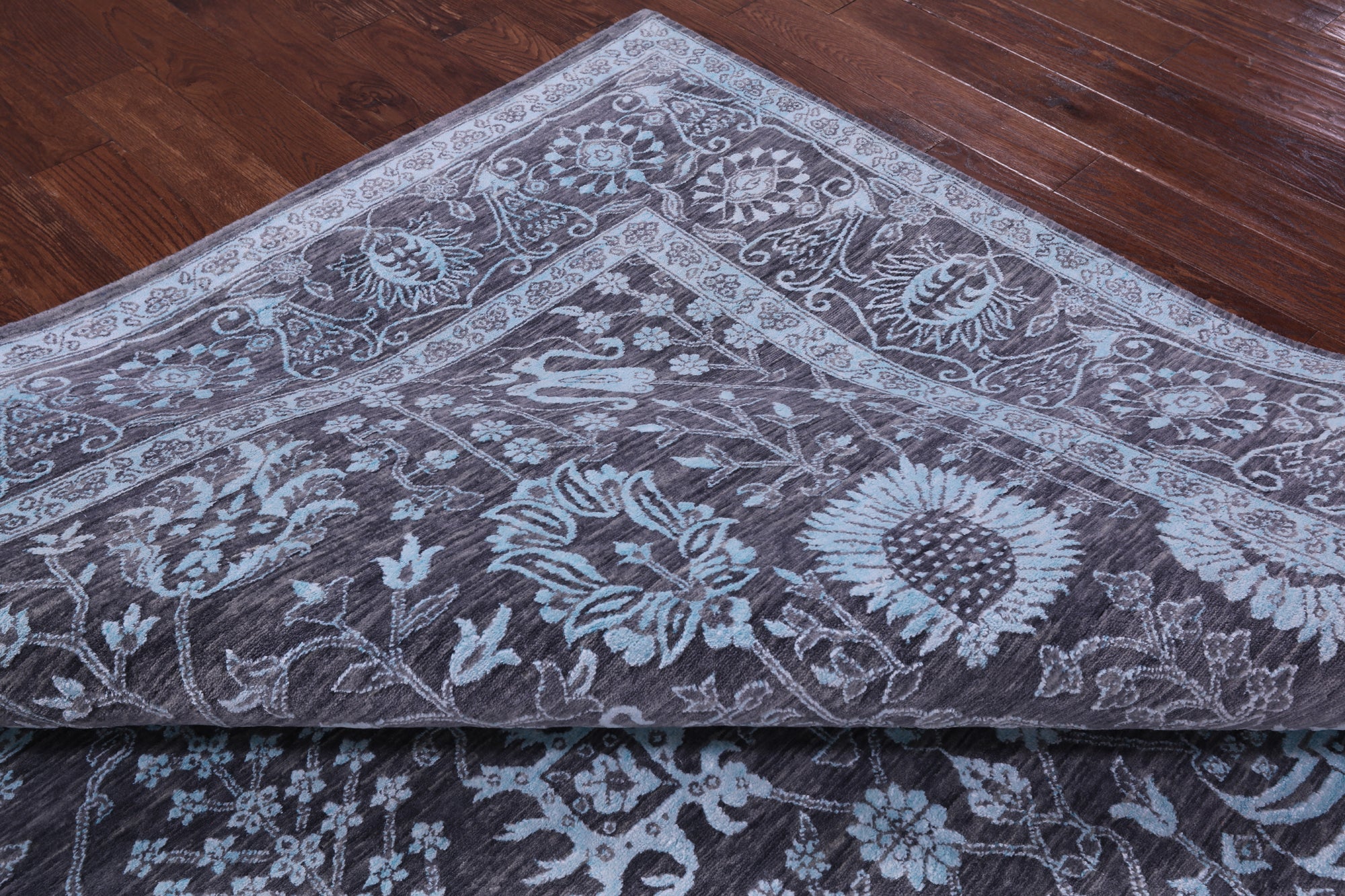 Grey Persian Tabriz Handmade Wool & Silk Rug - 8' 11" X 12' 7" - Golden Nile