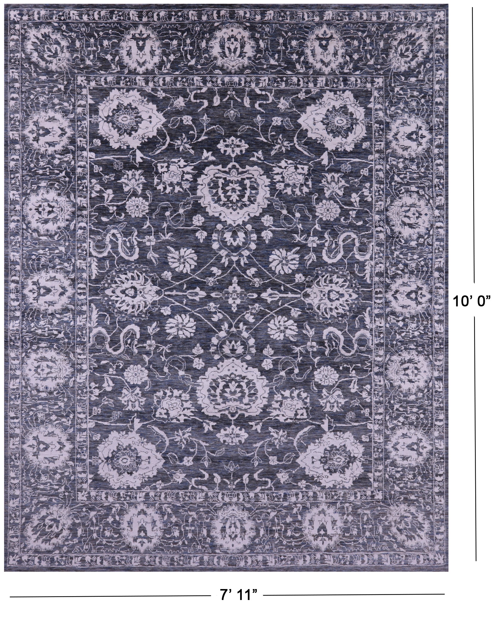 Grey Persian Tabriz Hand Knotted Wool & Silk Rug - 7' 11" X 10' 0" - Golden Nile