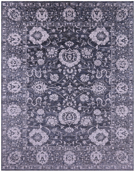 Grey Persian Tabriz Hand Knotted Wool & Silk Rug - 7' 11" X 10' 0" - Golden Nile
